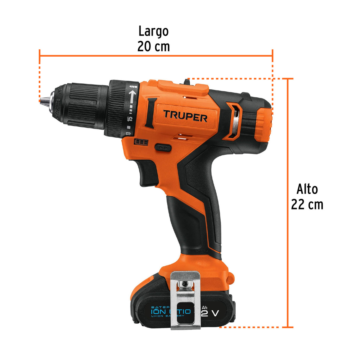 Taladro inalámbrico, batería ion litio, 12 V, 3/8"