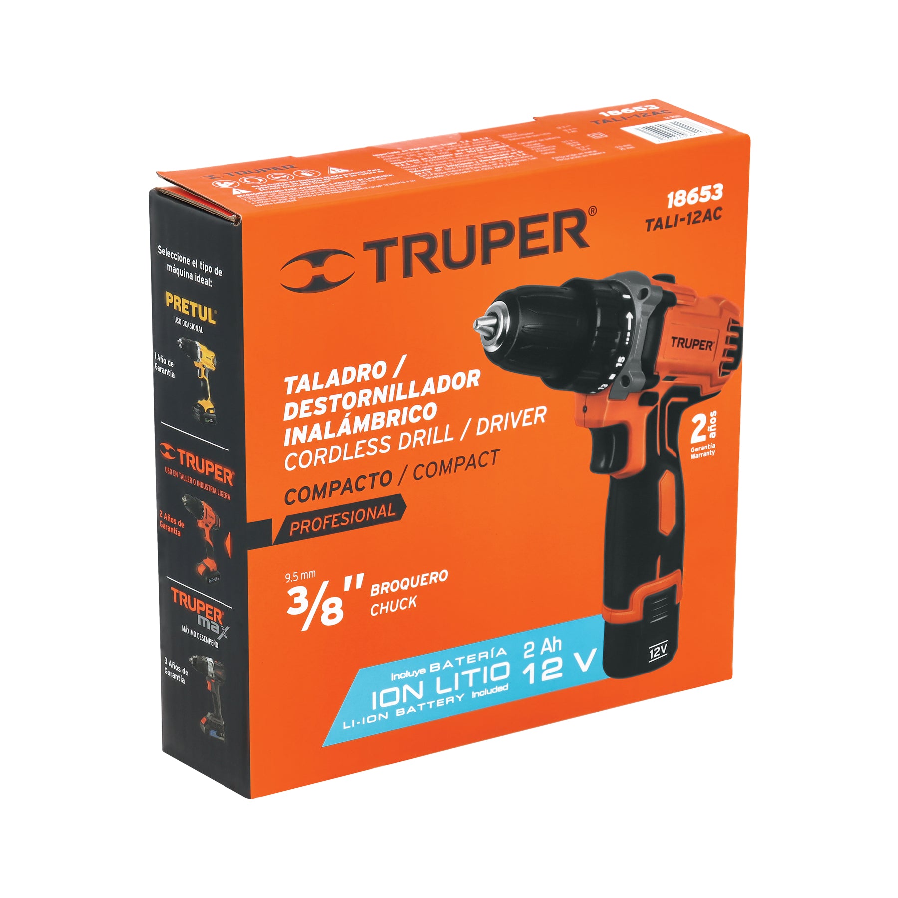 Taladro inalámbrico batería ión Litio 12 V, 3/8"