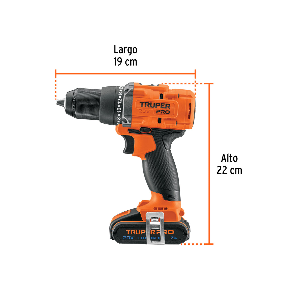 Taladro inal. 1/2', 20V, 1 bat. 2Ah, 1 carg. TRUPER PRO