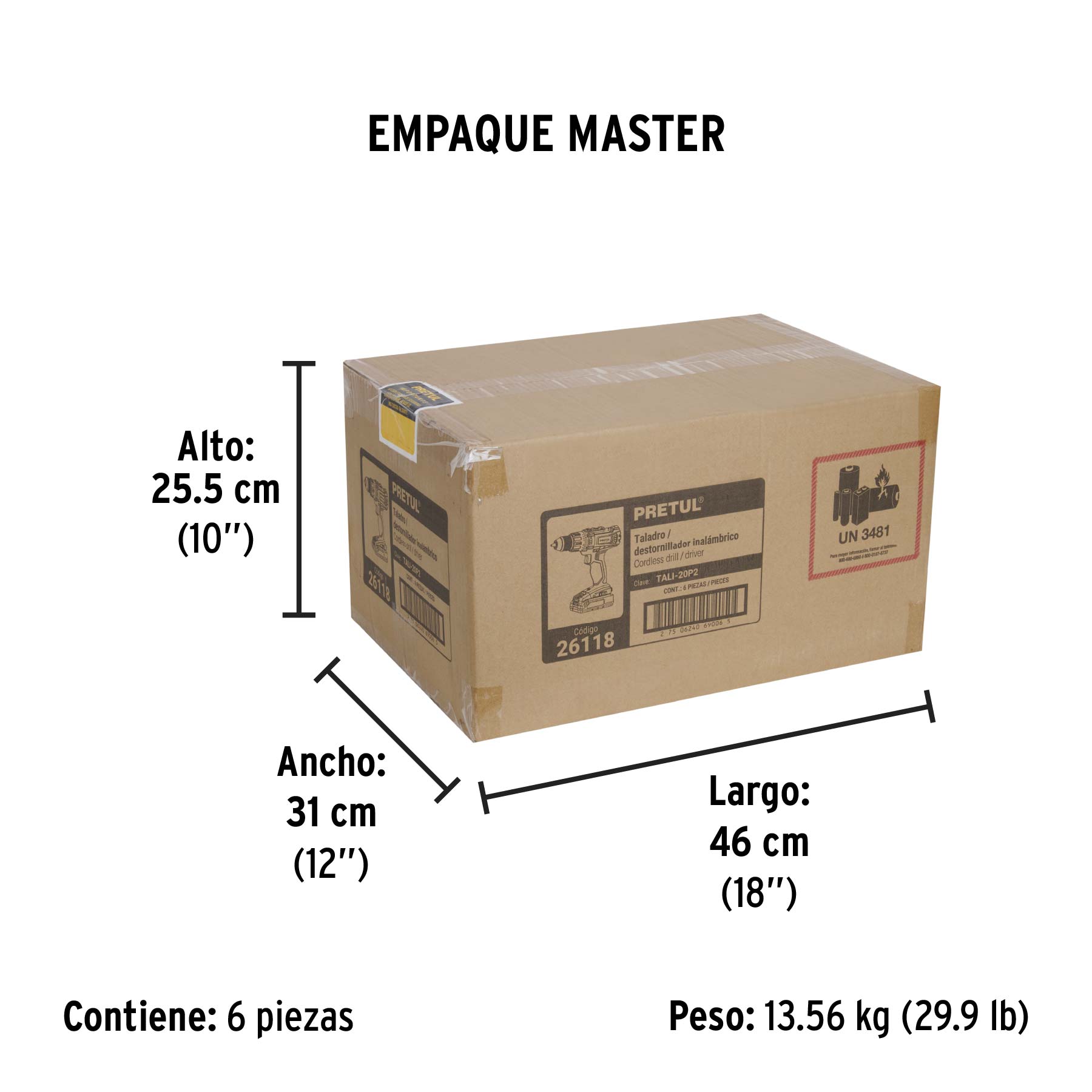Taladro 1/2', 20V, 1 batería 2Ah, PRETUL