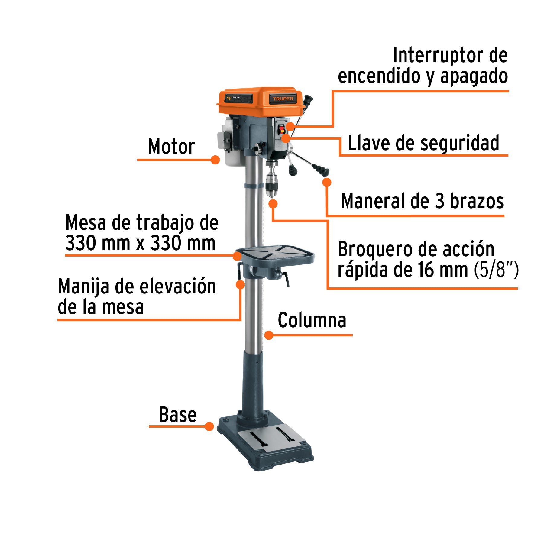 Taladro de piso 5/8 x 15"