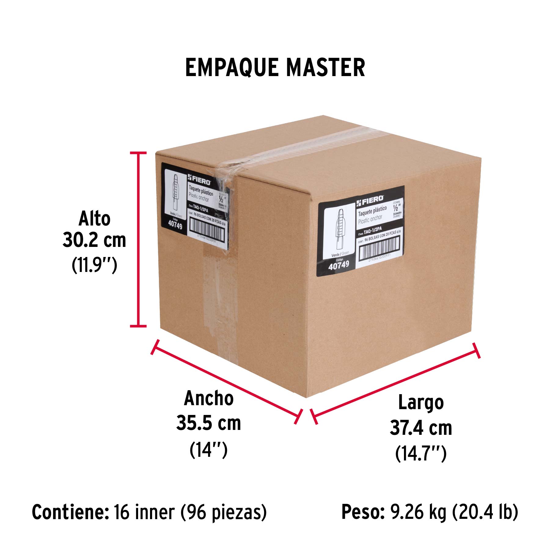Bolsa con 20 taquetes de plástico 1/2', Fiero