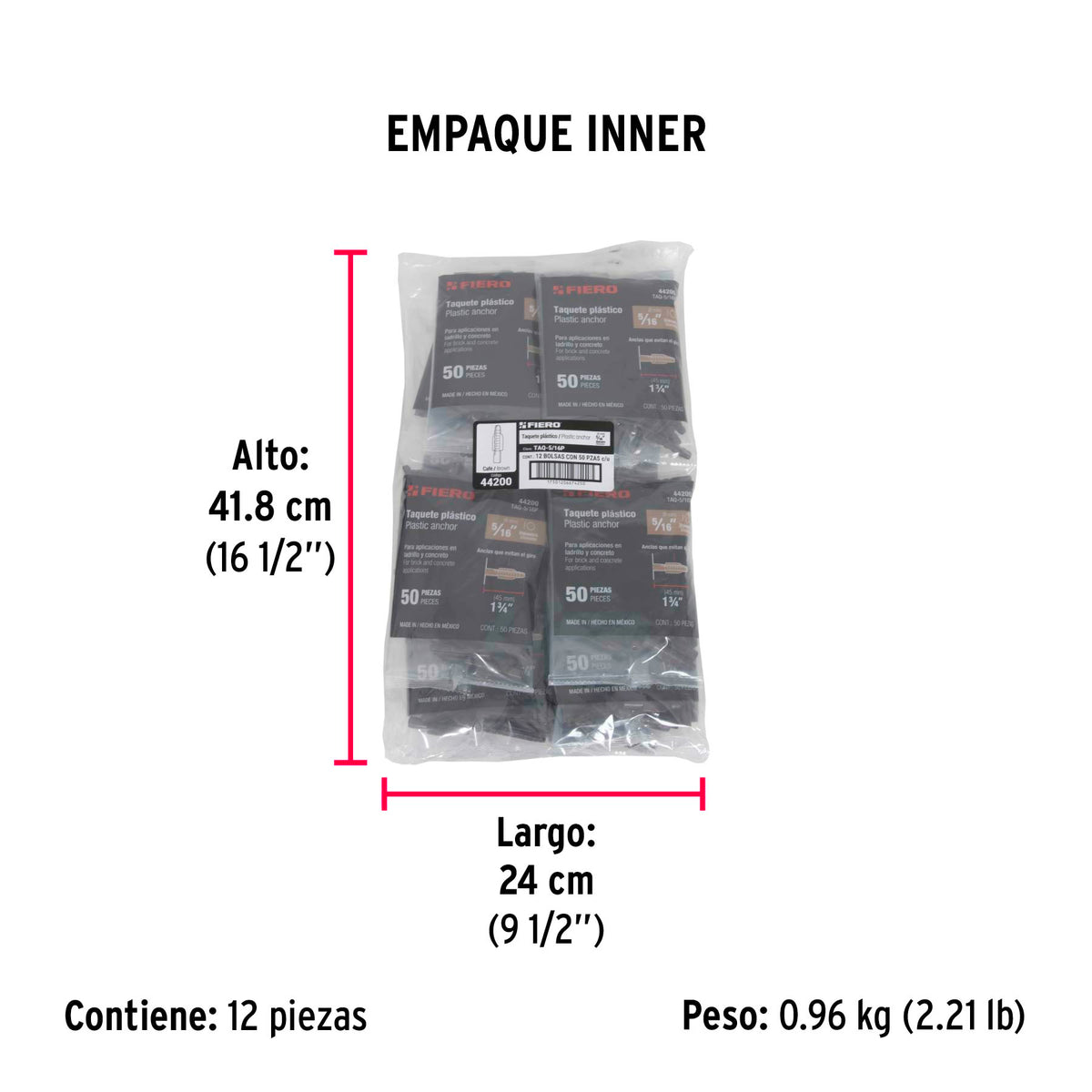 Taquete de 5/16", de plastico, bolsa 50 piezas