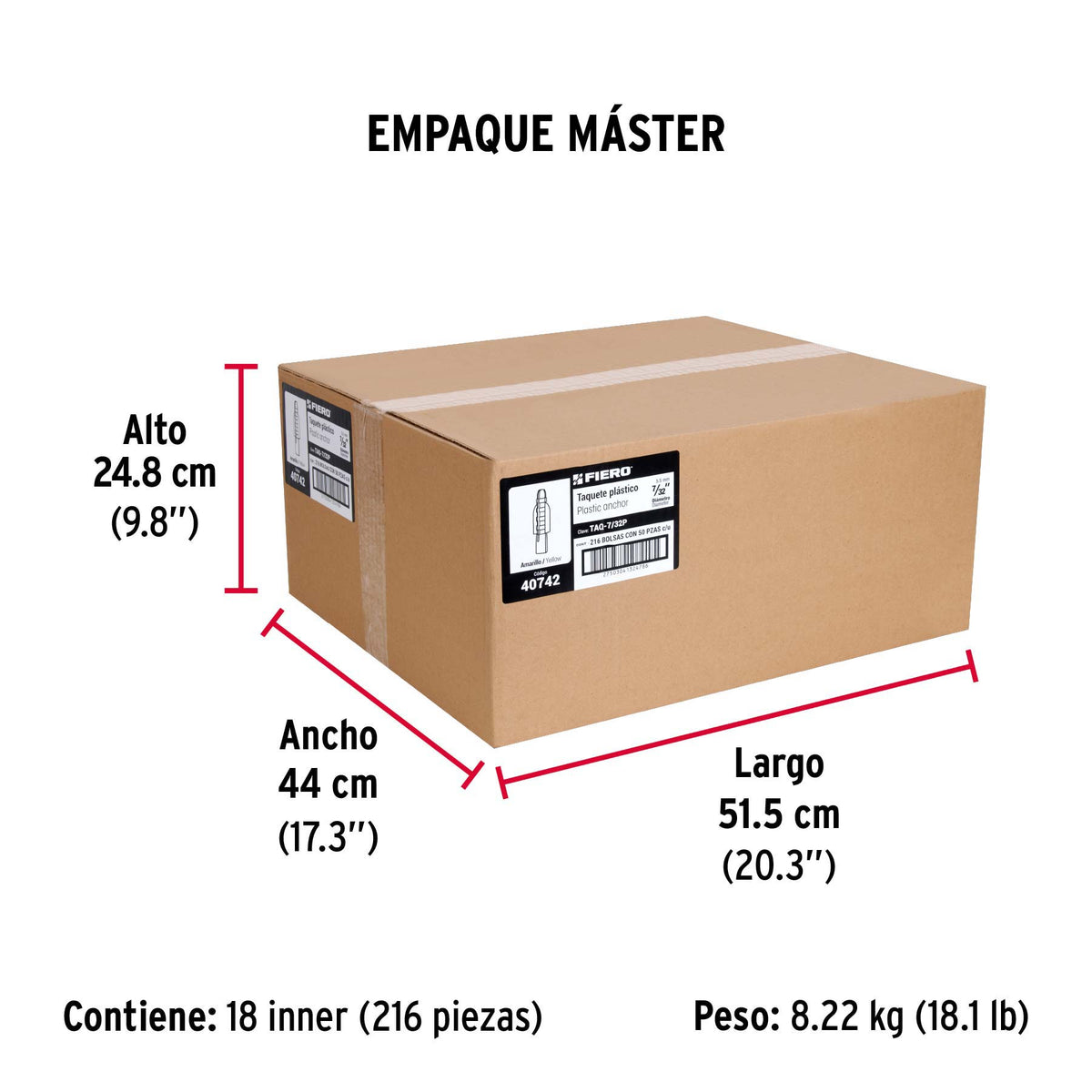 Bolsa con 50 taquetes de plástico 7/32', Fiero