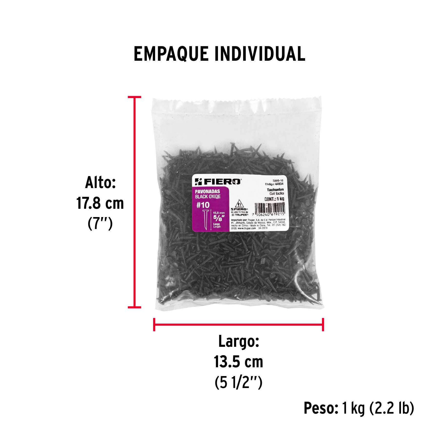 Tachuela pavonada, No. 10, bolsa 1 kg