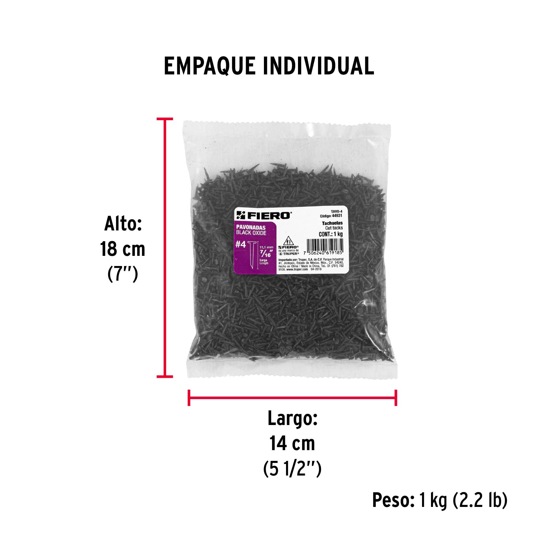Tachuela pavonada, No. 4, bolsa 1 kg