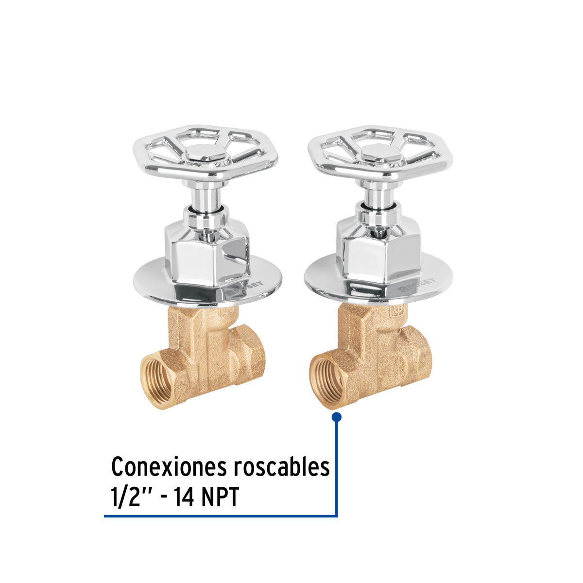 Juego manerales redondos, roscables p/regadera, cromo, Foset