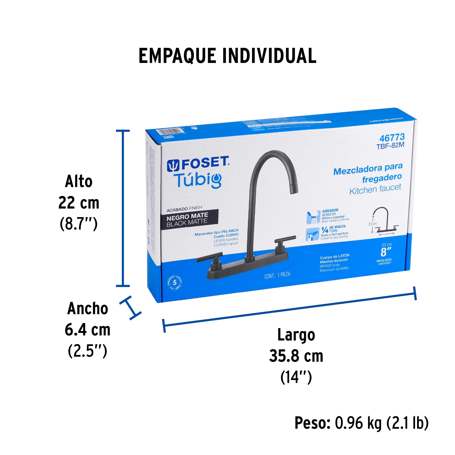 Mezcladora para fregadero,manerales palanca,negro mate,Tubig