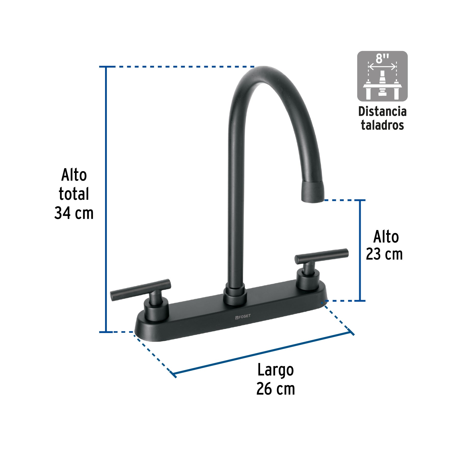 Mezcladora para fregadero,manerales palanca,negro mate,Tubig