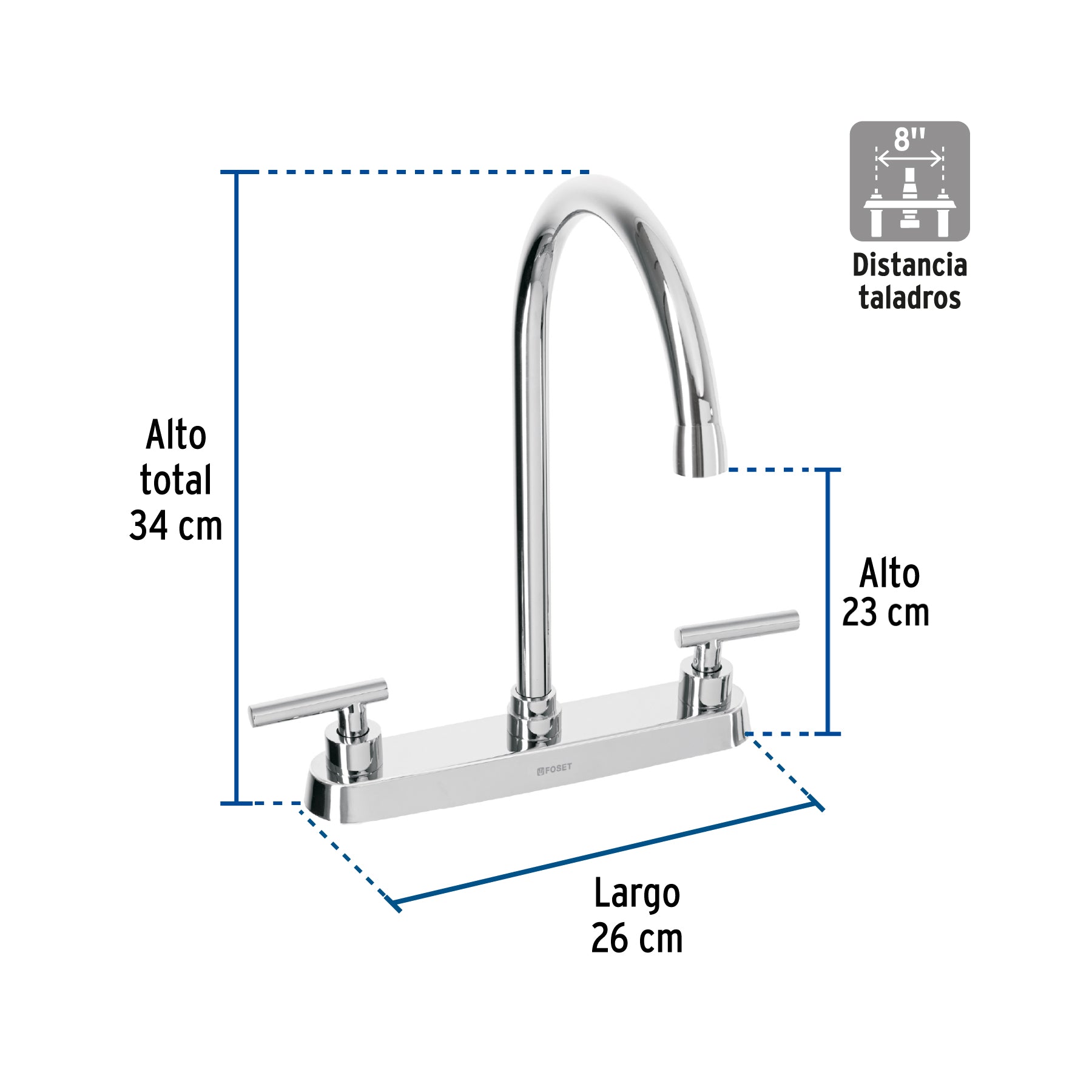 Mezcladora para fregadero, manerales palanca, cromo, Tubig