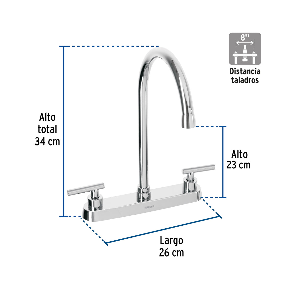Mezcladora para fregadero, manerales palanca, cromo, Tubig