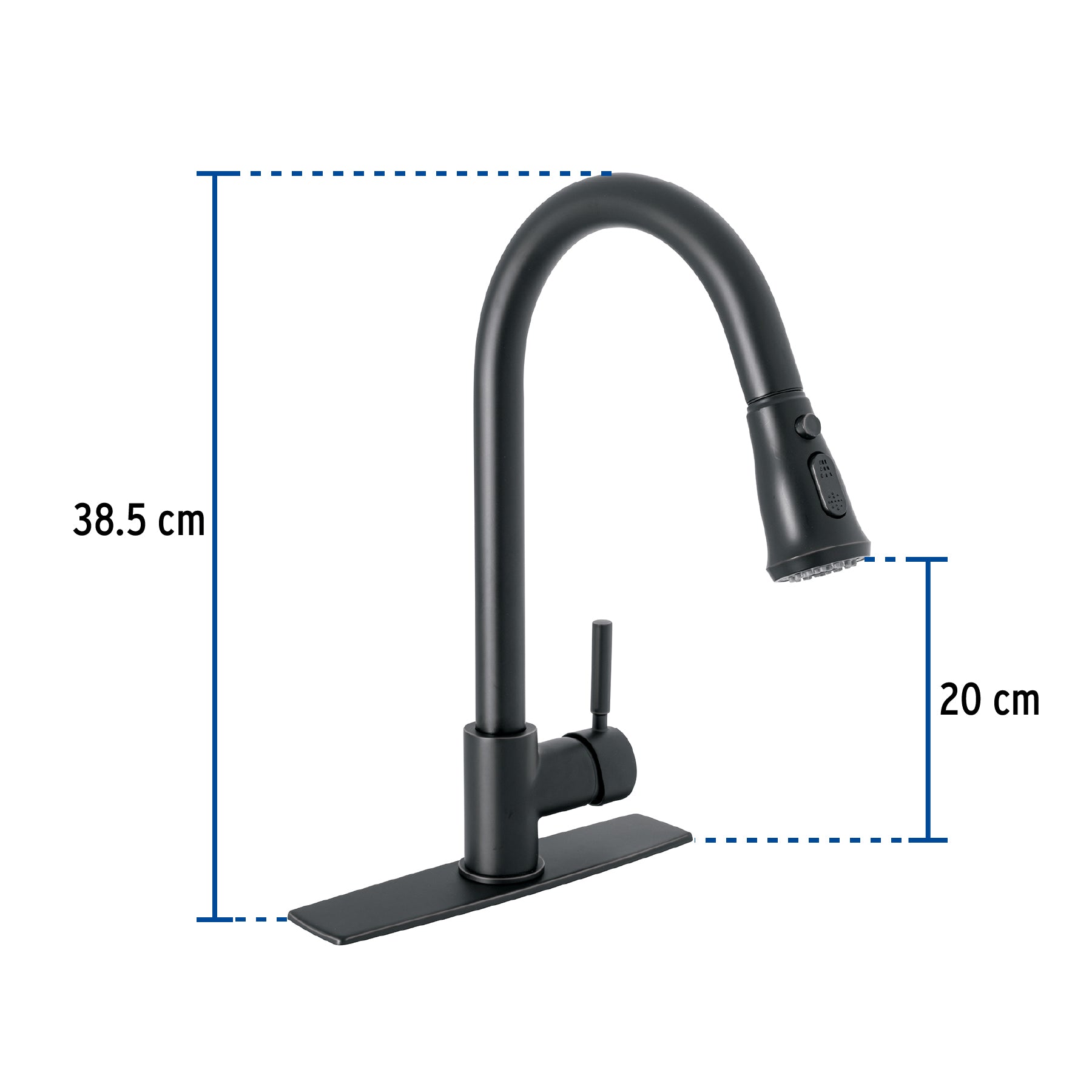 Monomando para fregadero,cuello extraible,negro mate,Tubig