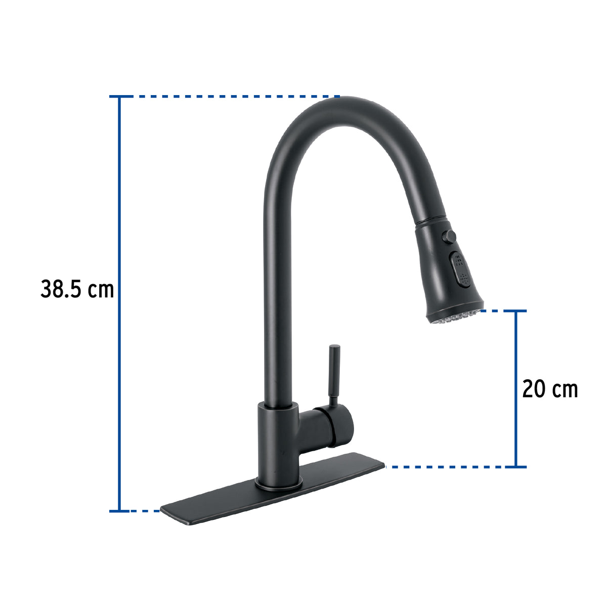 Monomando para fregadero,cuello extraible,negro mate,Tubig