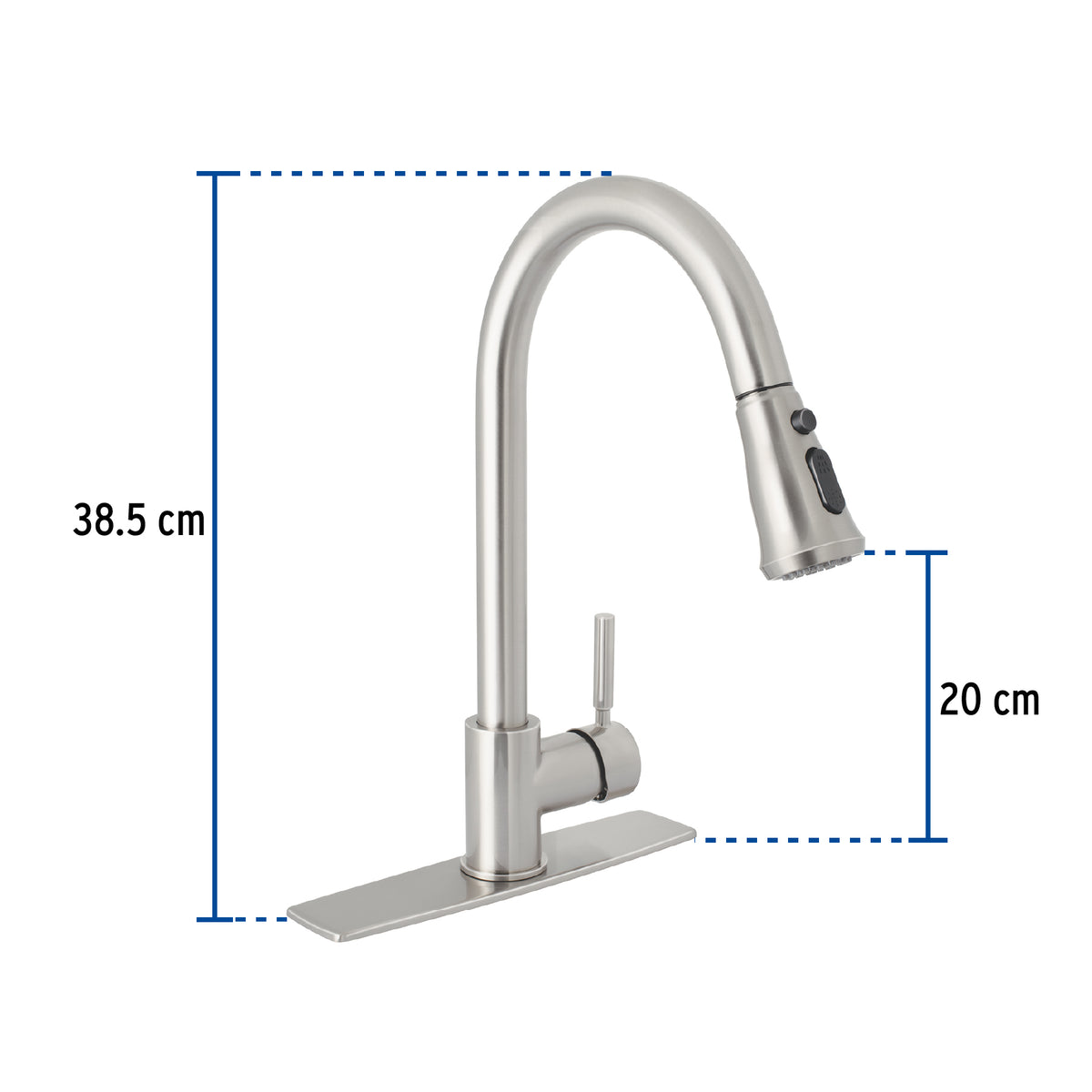 Monomando para fregadero, cuello extraible, satín, Tubig