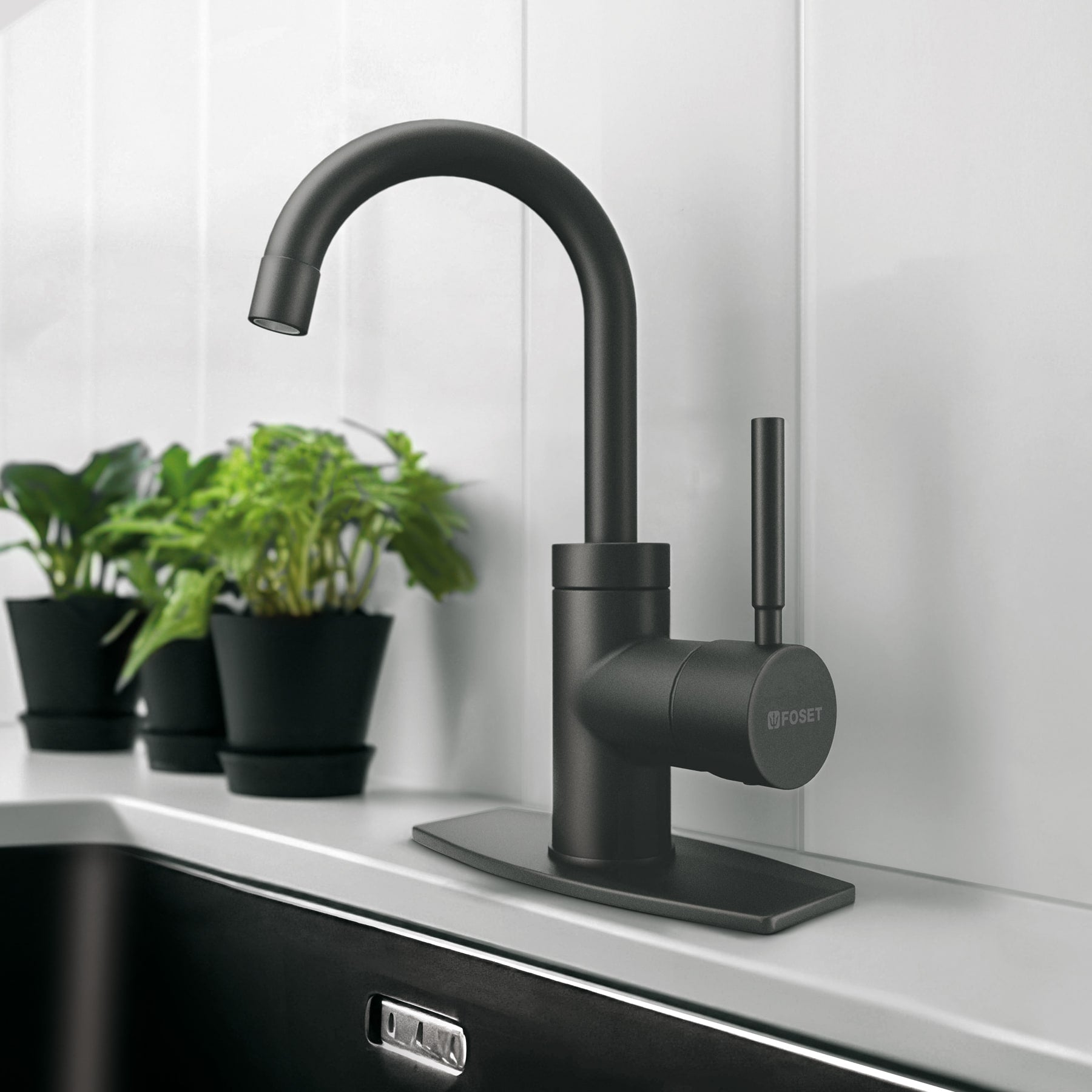 Monomando corto para lavabo, negro mate, Foset