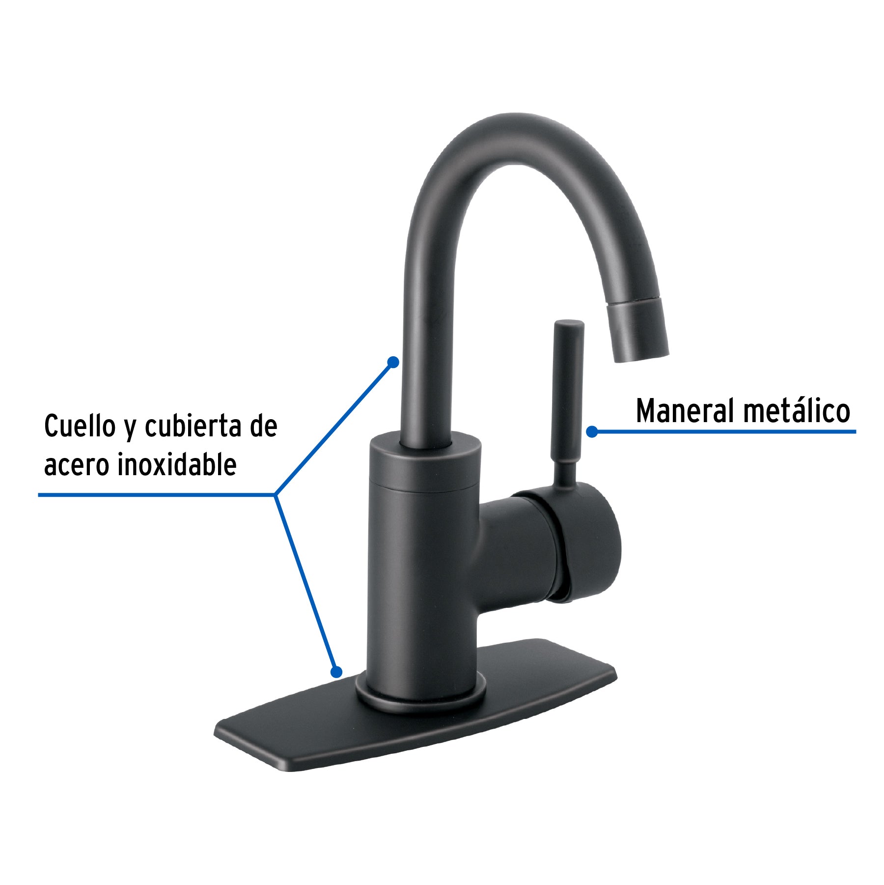 Monomando corto para lavabo, negro mate, Foset