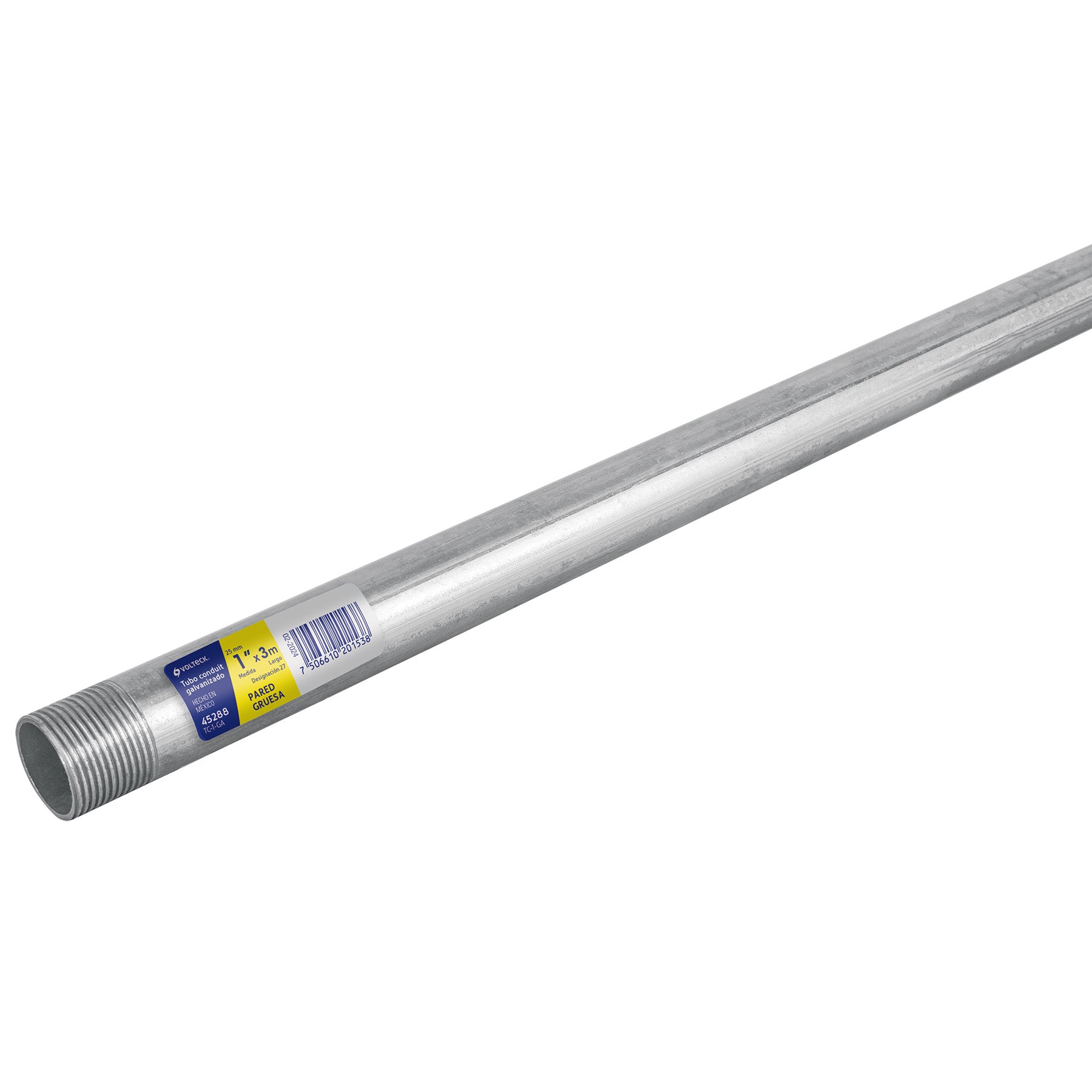 Tubo Conduit 1' galvanizado 3 m pared gruesa, et. Amarilla