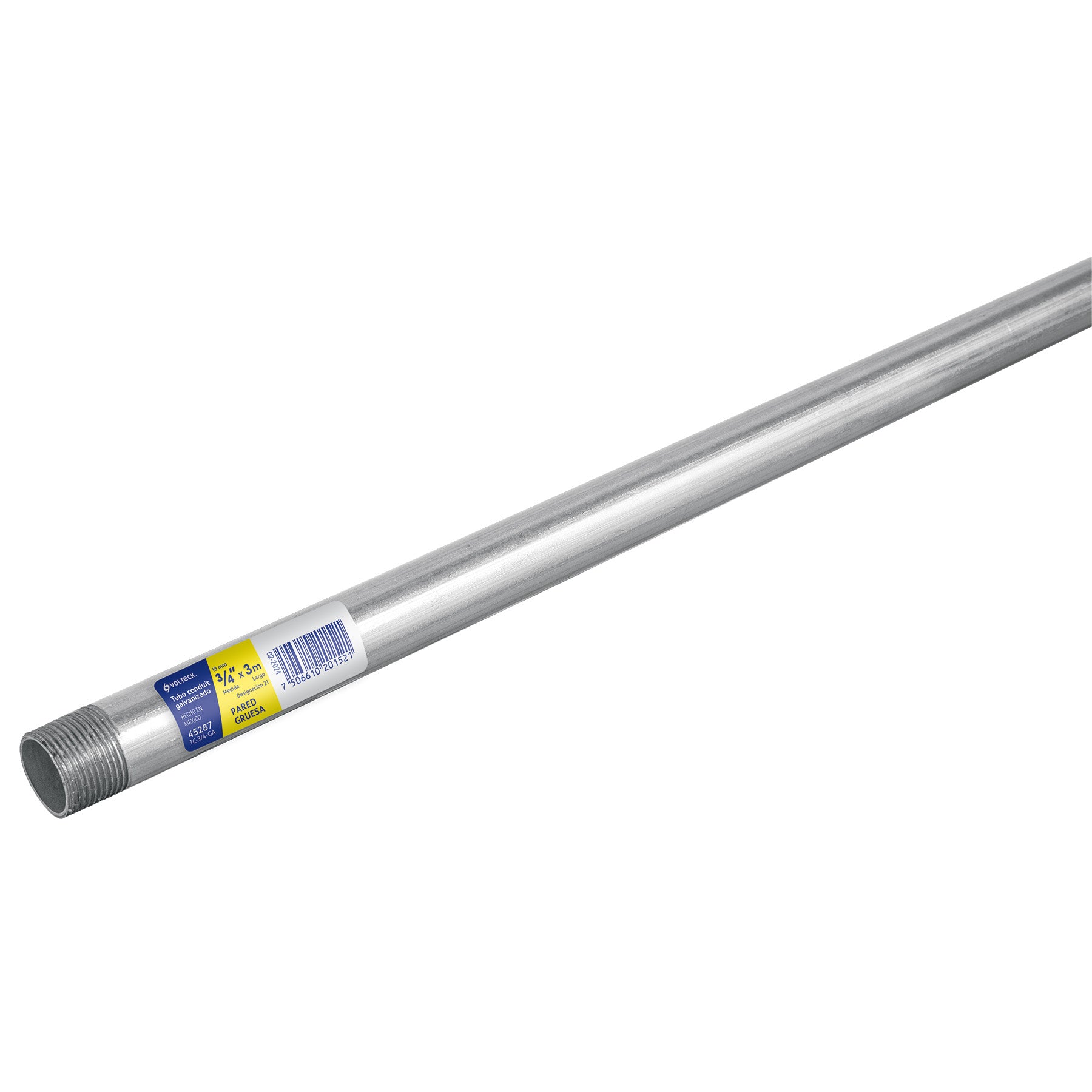 Tubo Conduit 3/4' galvanizado 3 m pared gruesa, et. Amarilla