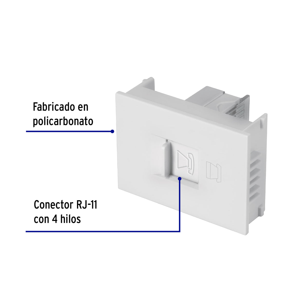 Toma de teléfono, 1.5 módulos, línea Española, color blanco