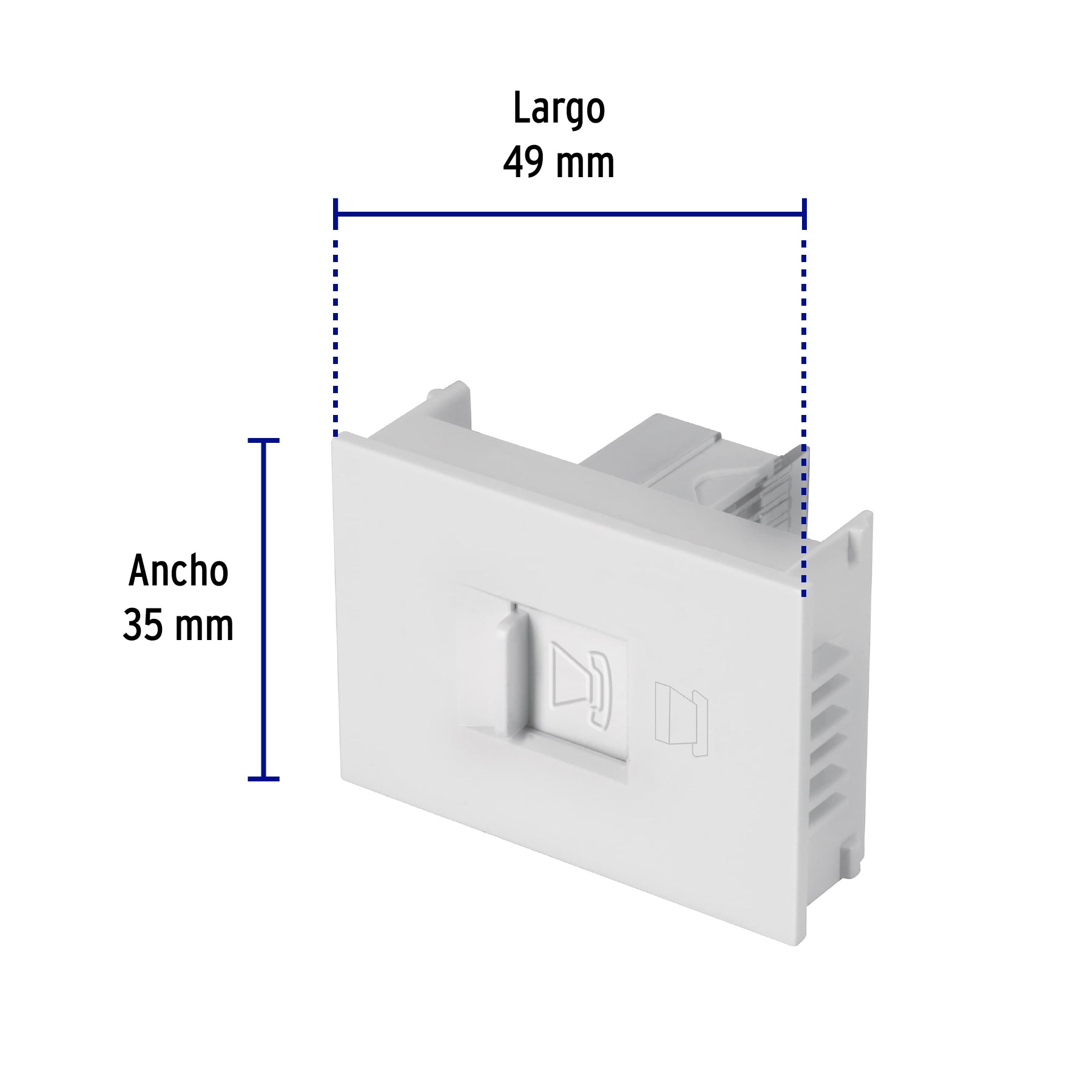 Toma de teléfono, 1.5 módulos, línea Española, color blanco
