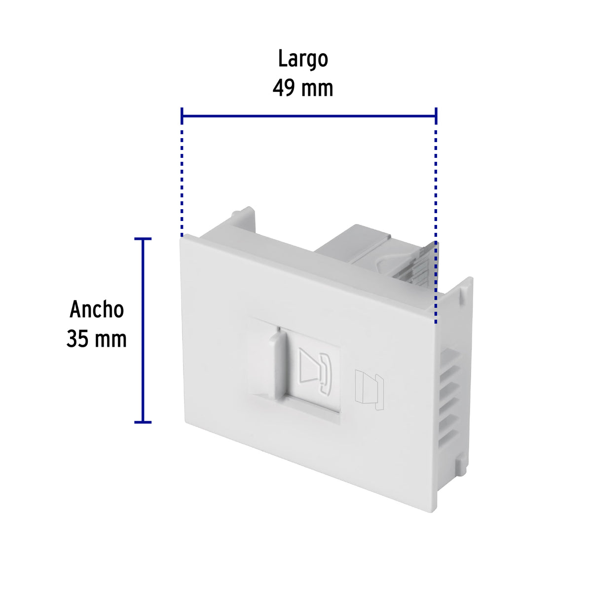 Toma de teléfono, 1.5 módulos, línea Española, color blanco