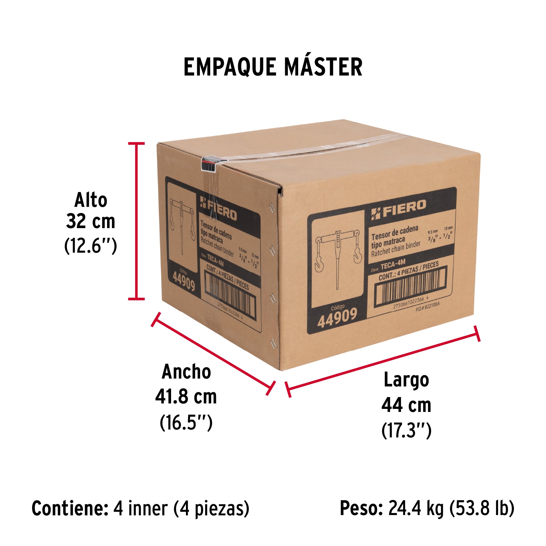 Tensor cadena con matraca, 3/8'- 1/2',FIERO