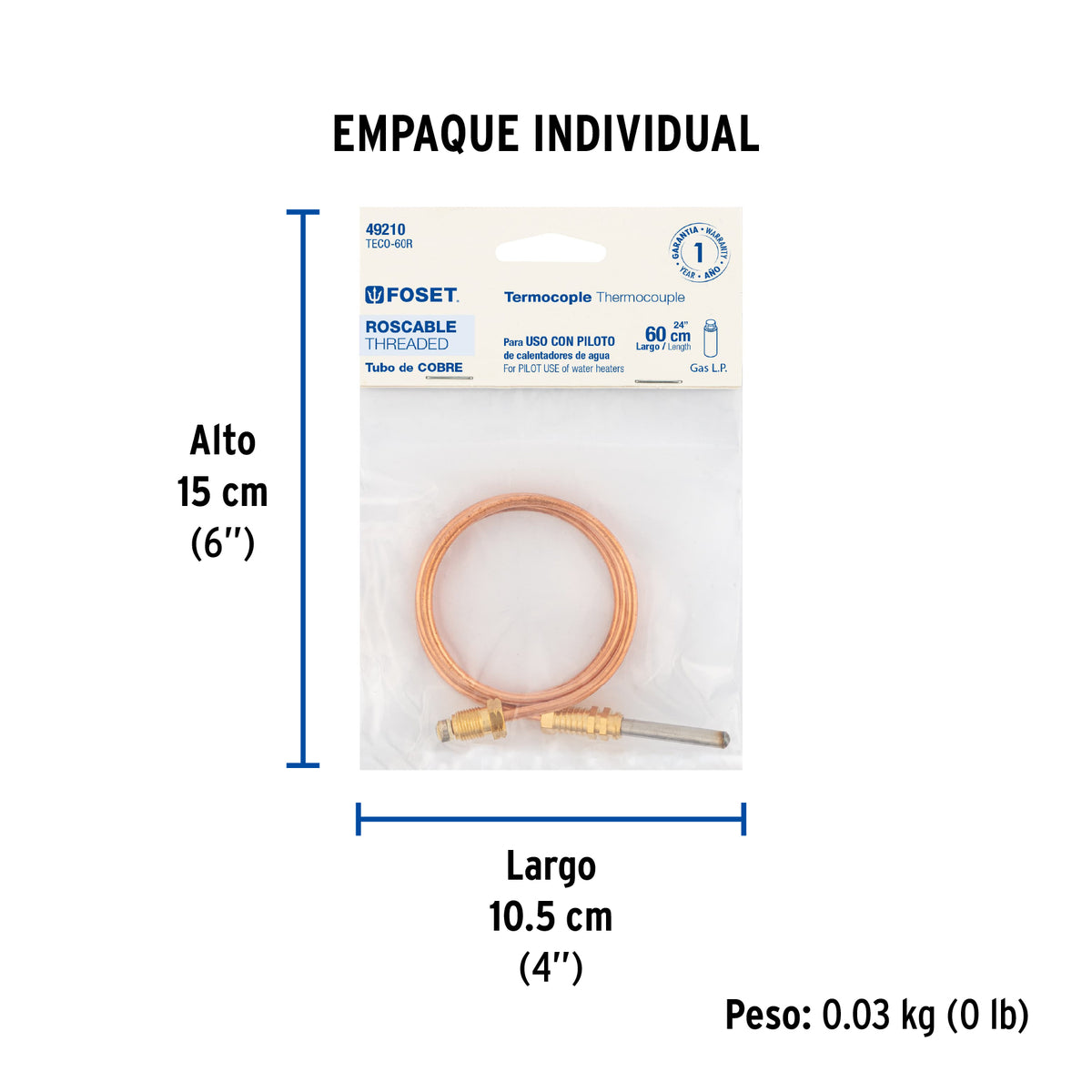 Termocople 60 cms, roscable