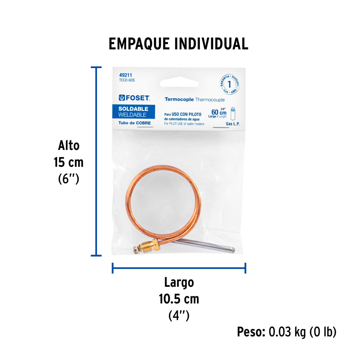 Termocople 60 cms, soldable