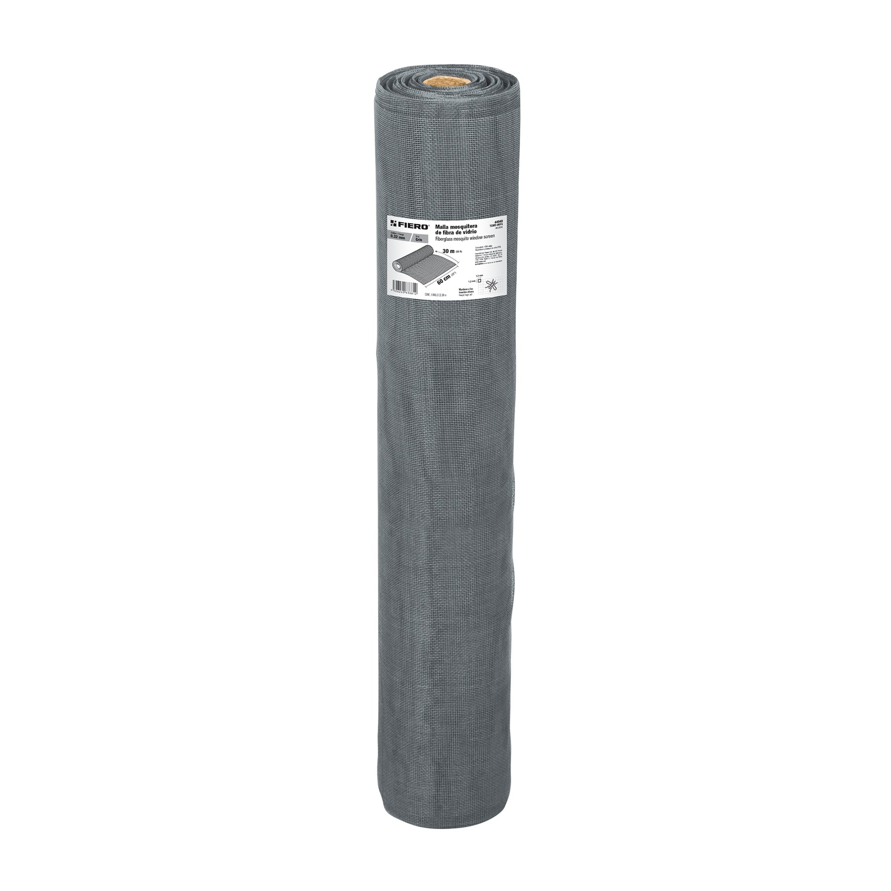 Malla mosquitera, fibra de vidrio, gris, 0.60 x 30 m