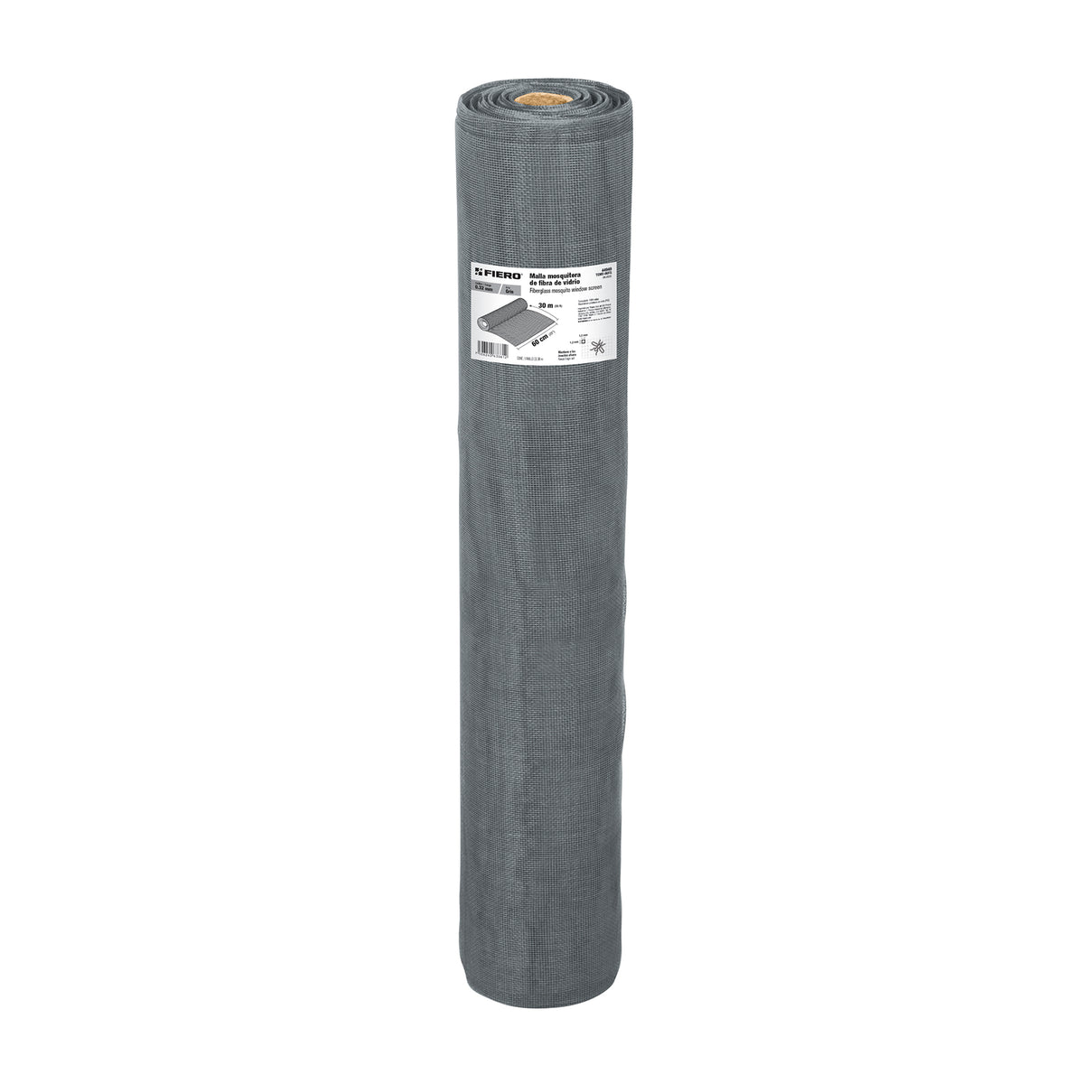 Malla mosquitera, fibra de vidrio, gris, 0.60 x 30 m