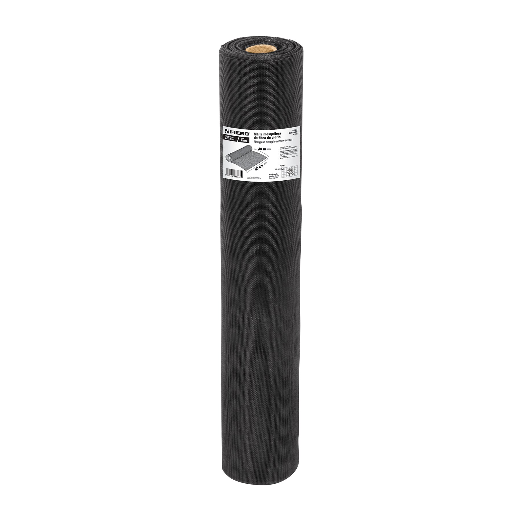 Malla mosquitera, fibra de vidrio, negra, 0.60 x 30 m