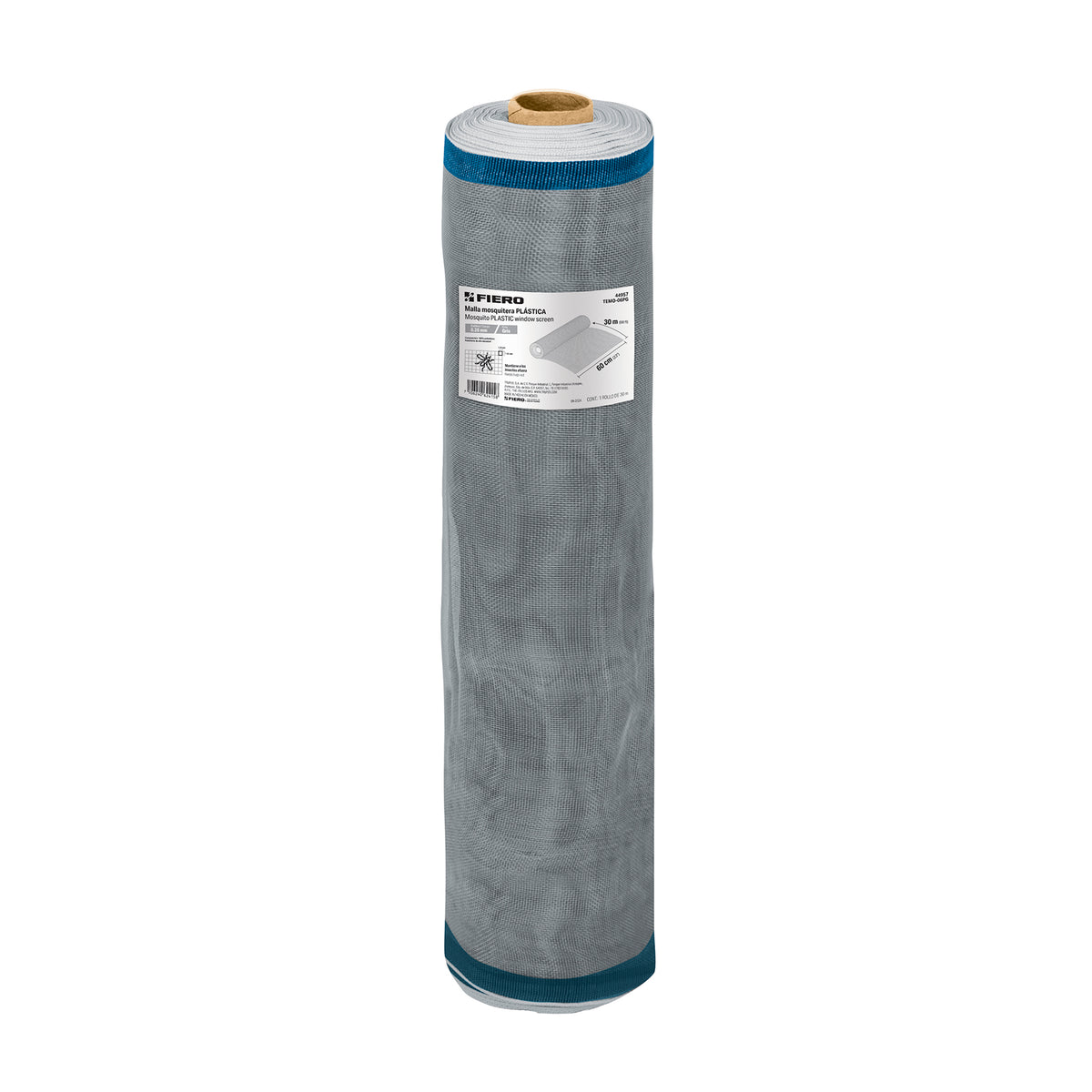 Malla mosquitera plástica, 0.60 x 30 m, gris