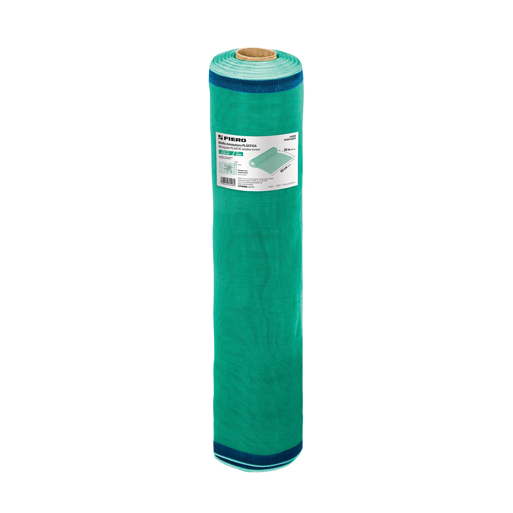 Malla mosquitera plástica, 0.60 x 30 m, verde
