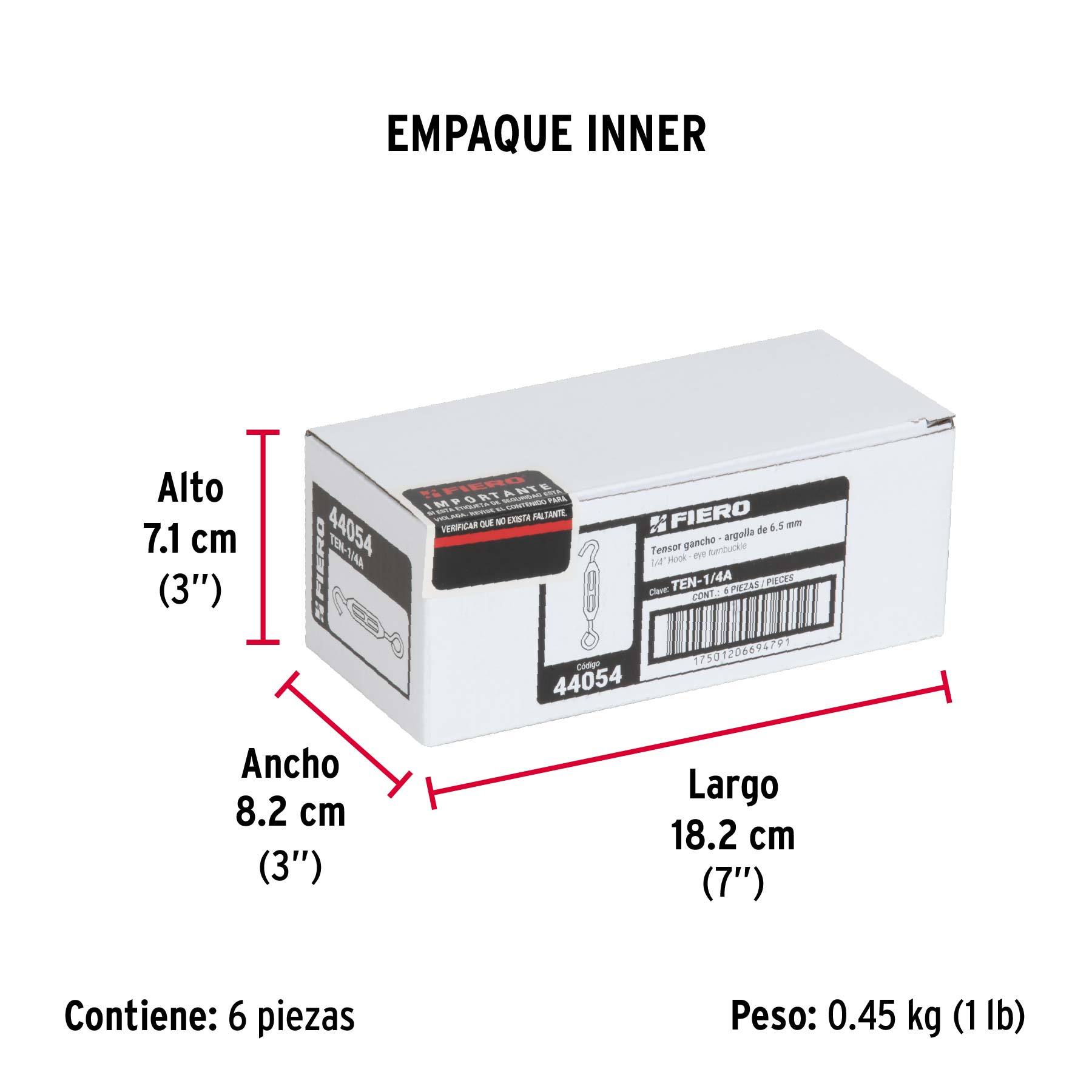 Tensor zinc, 1/4", gancho-argolla