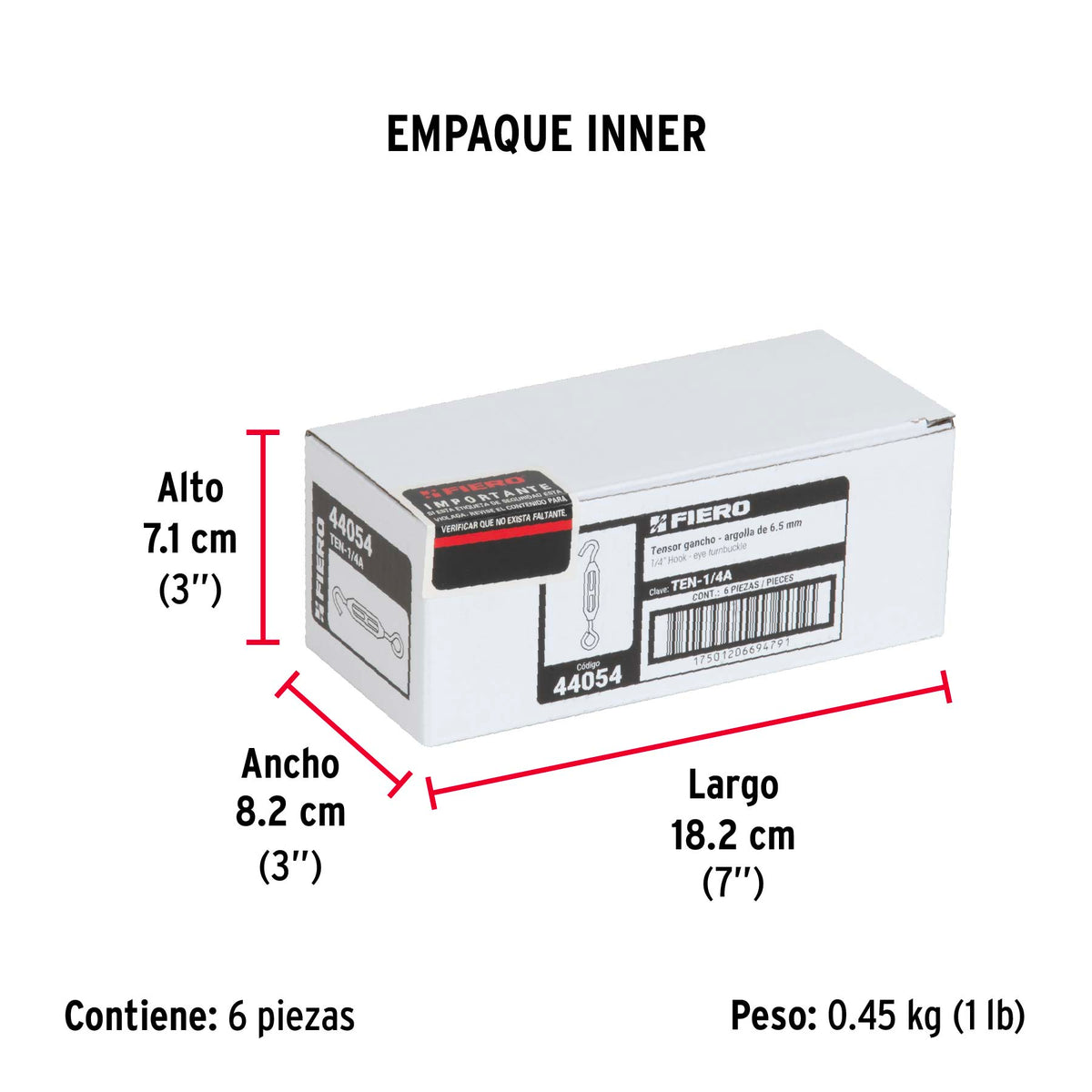 Tensor zinc, 1/4", gancho-argolla