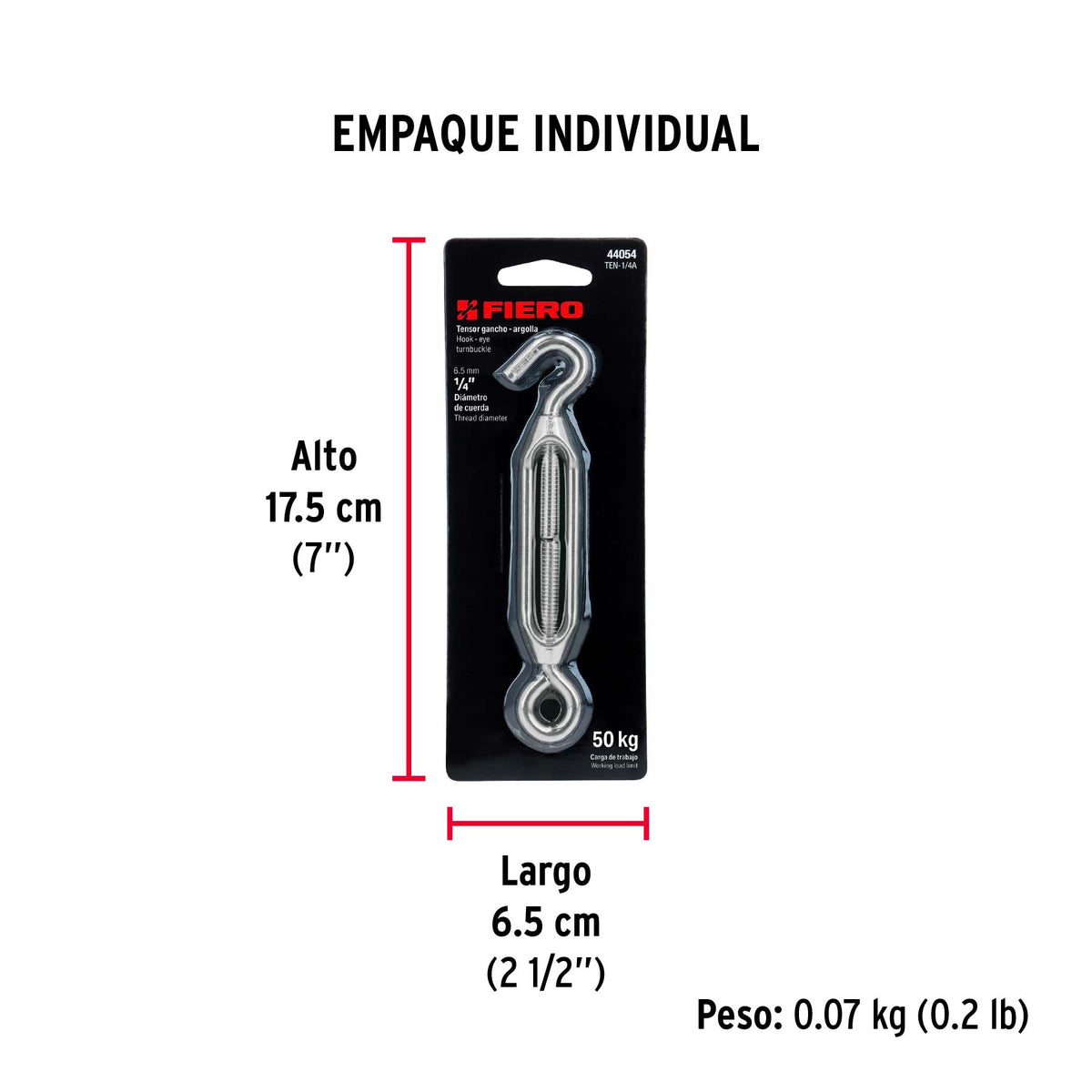 Tensor zinc, 1/4", gancho-argolla