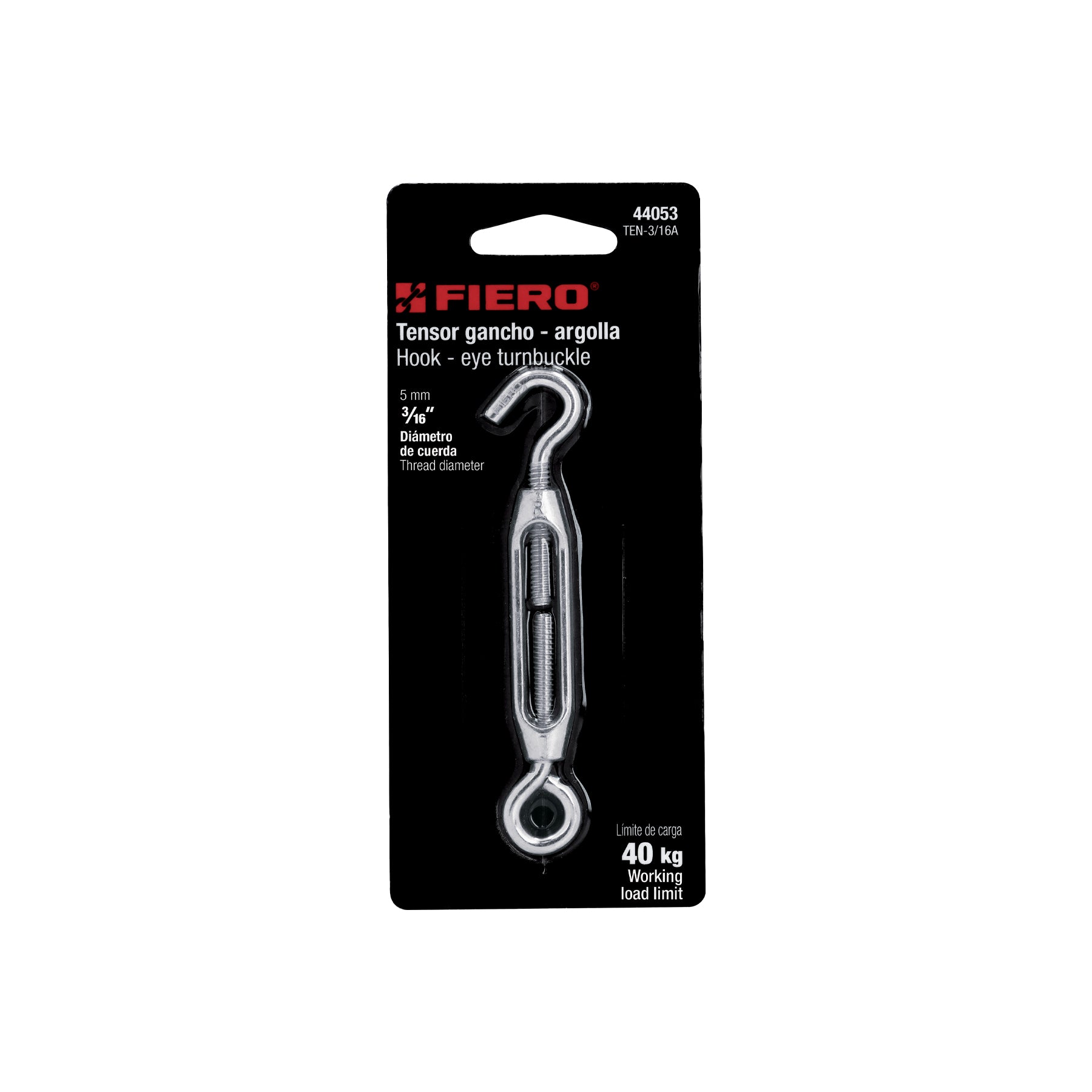 Tensor zinc, 3/16", gancho-argolla
