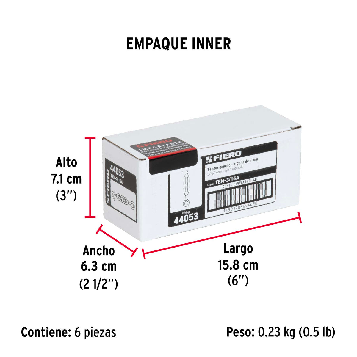 Tensor zinc, 3/16", gancho-argolla