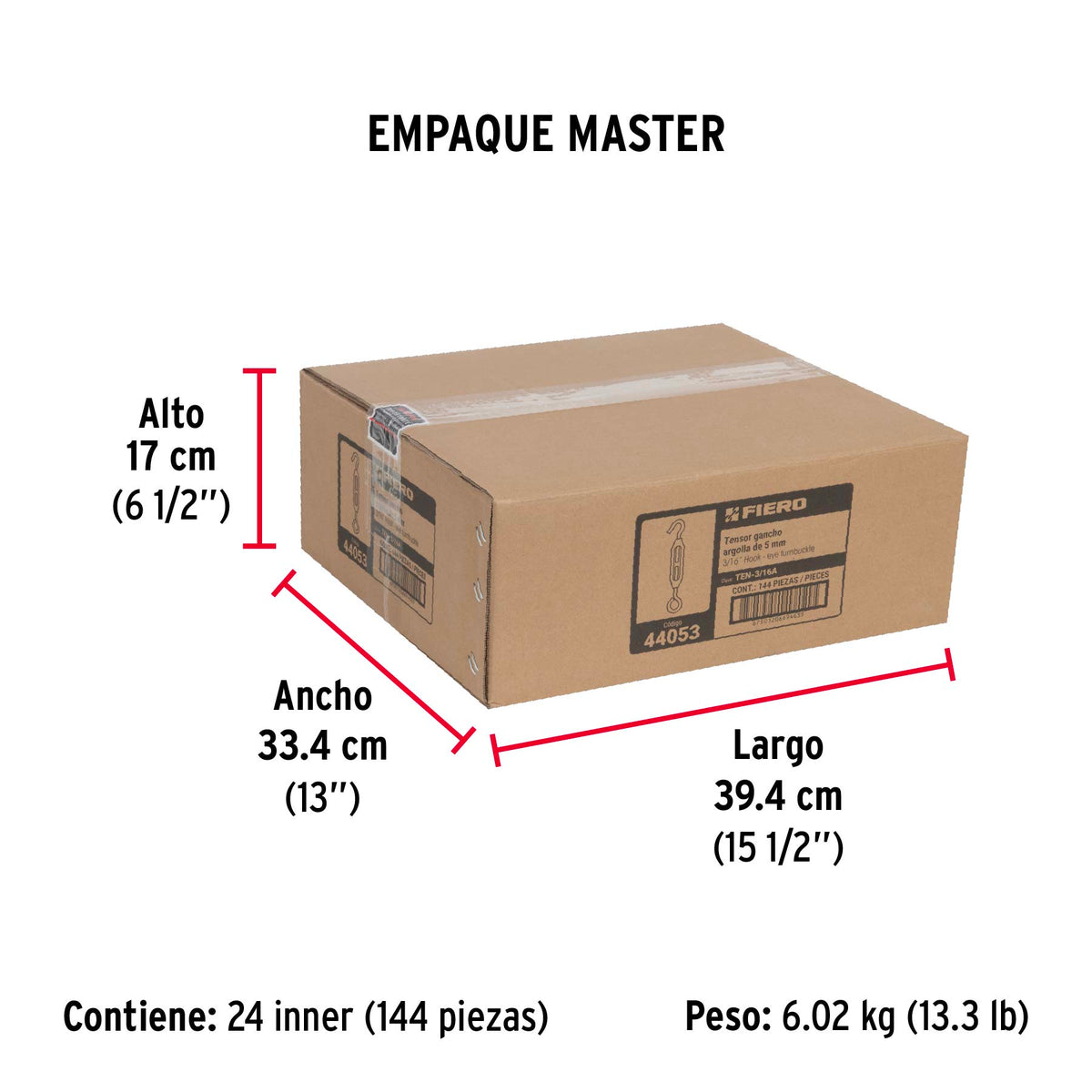 Tensor zinc, 3/16", gancho-argolla