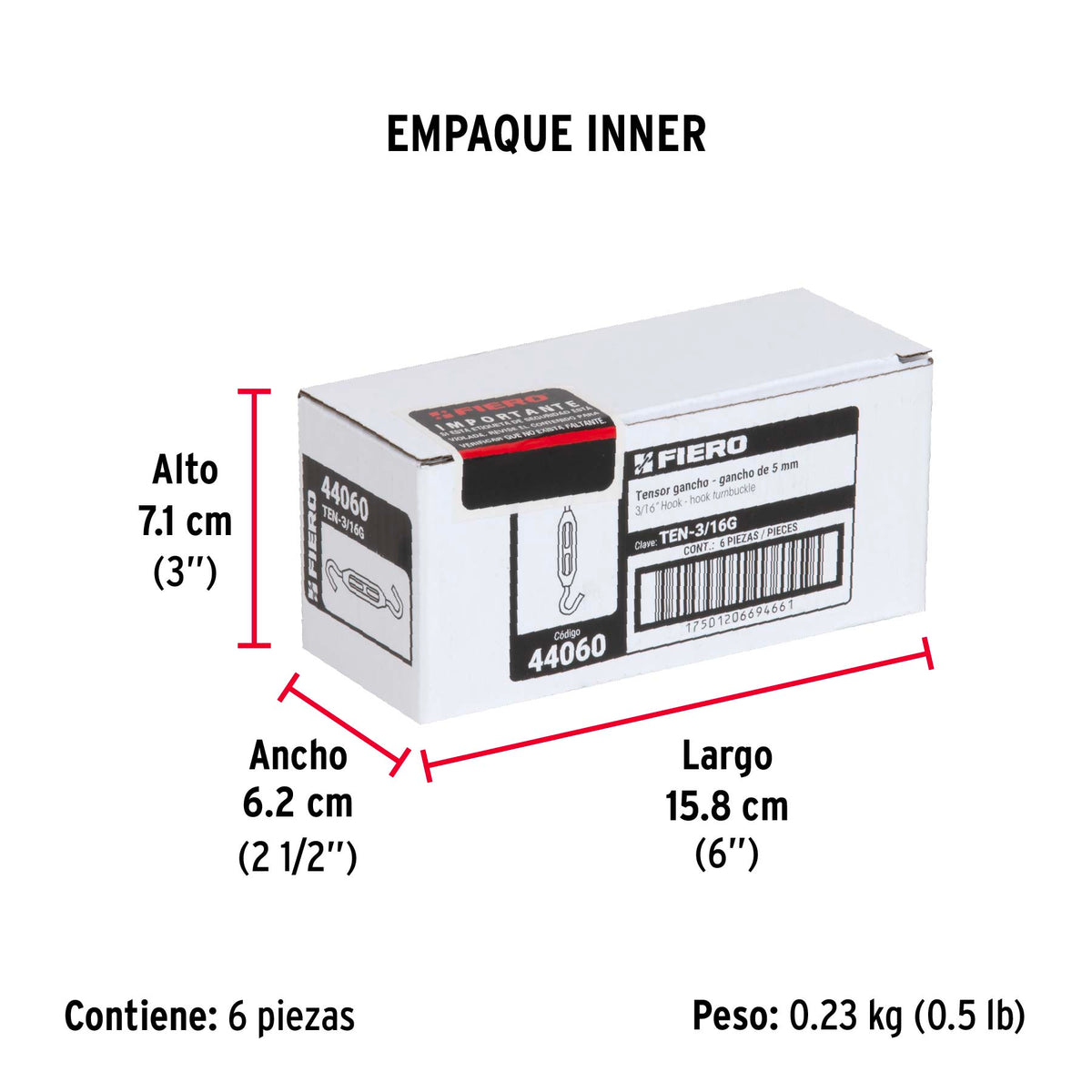 Tensor zinc, 3/16", gancho-gancho