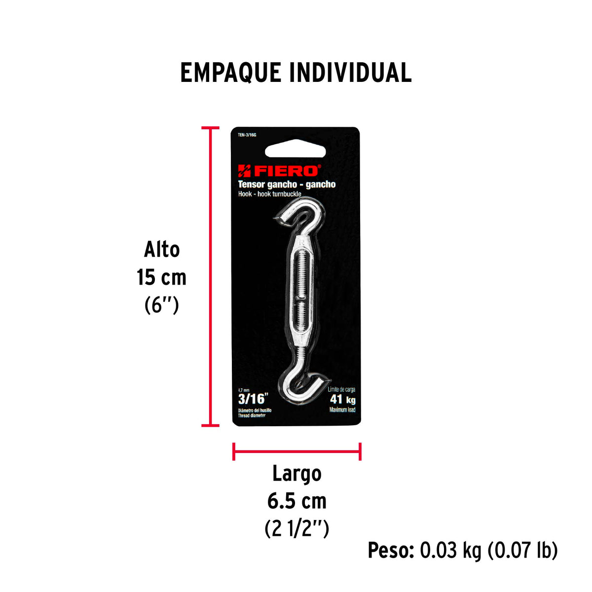 Tensor zinc, 3/16", gancho-gancho
