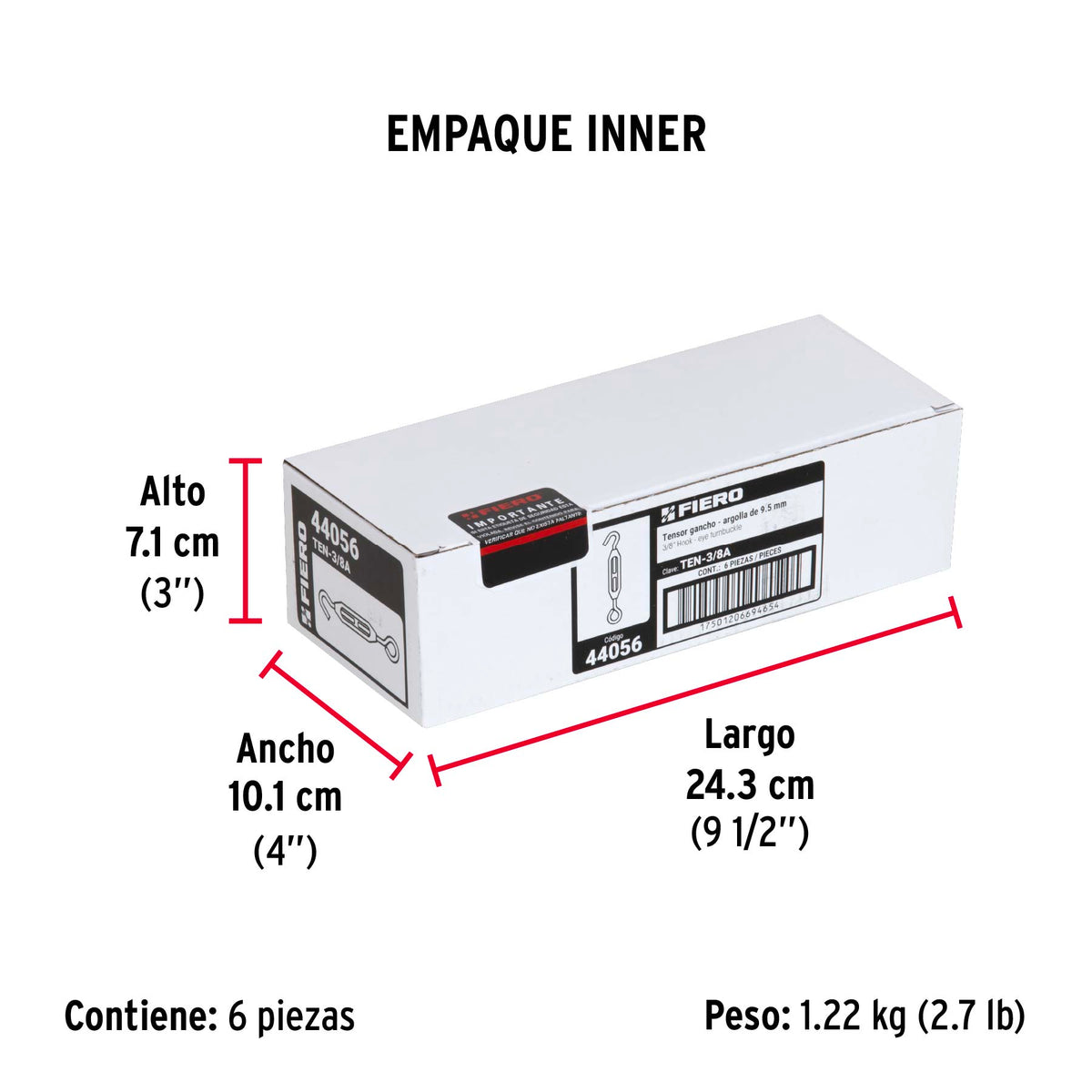 Tensor zinc, 3/8", gancho-argolla