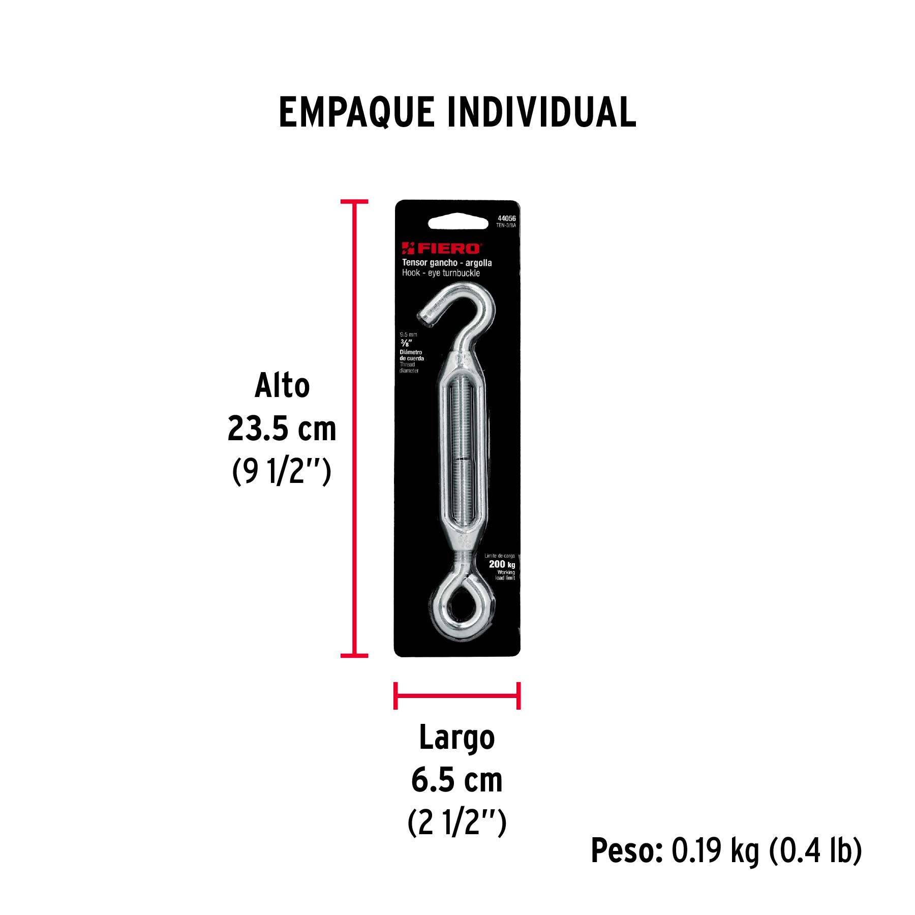 Tensor zinc, 3/8", gancho-argolla