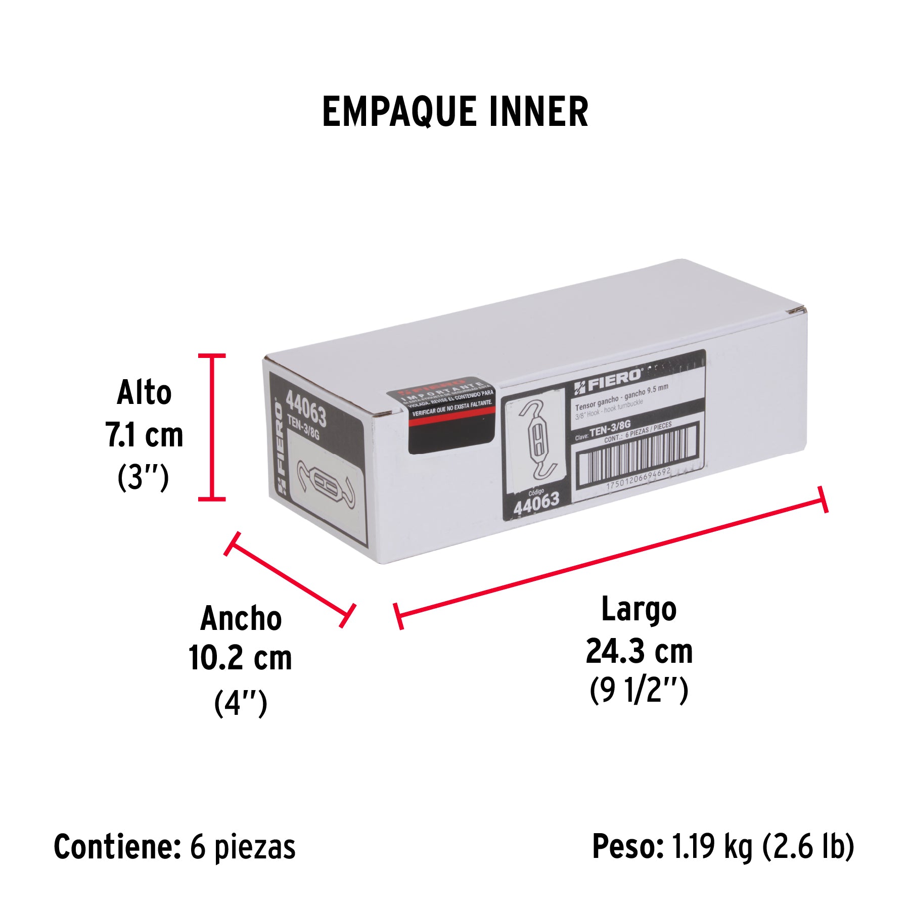 Tensor zinc, 3/8", gancho-gancho