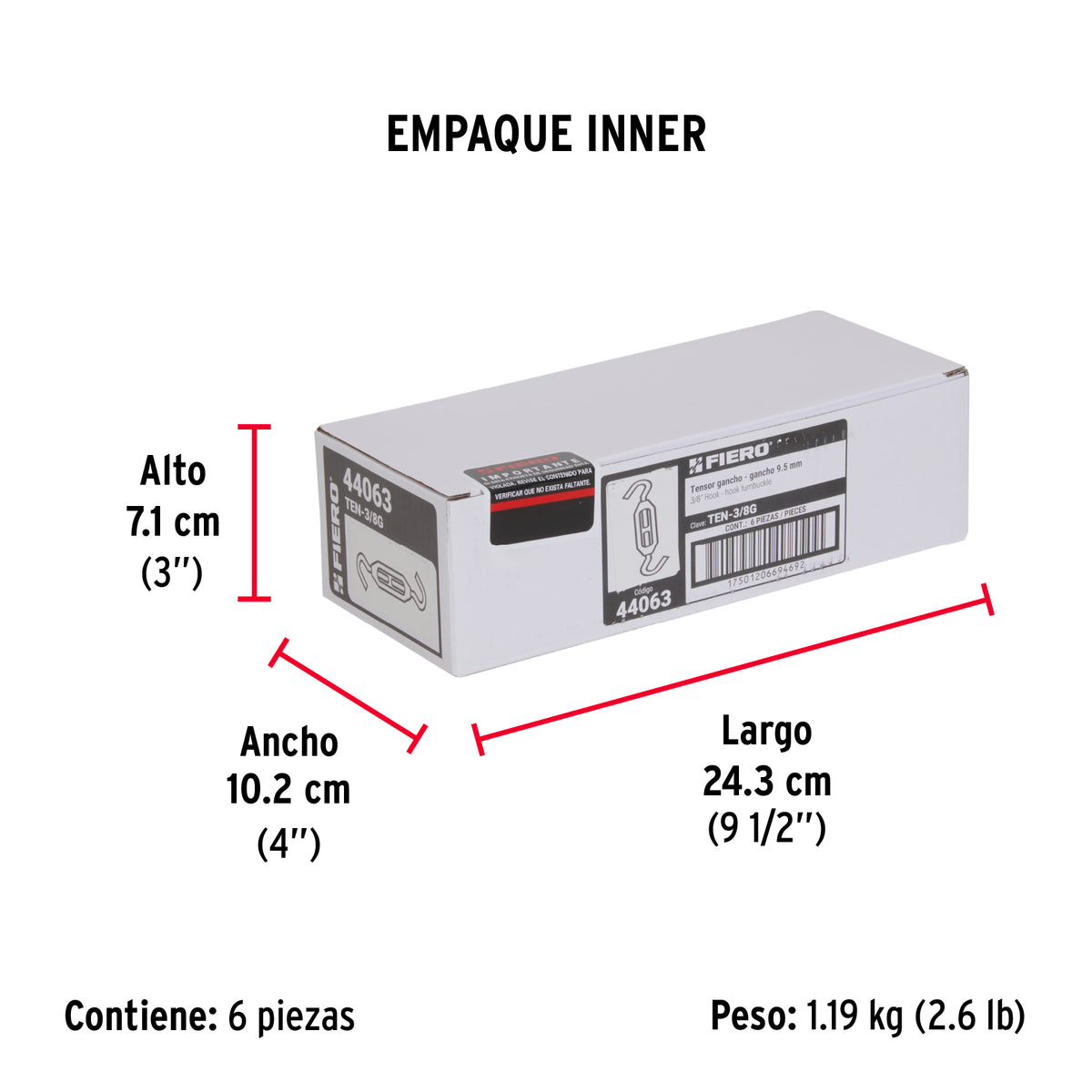 Tensor zinc, 3/8", gancho-gancho