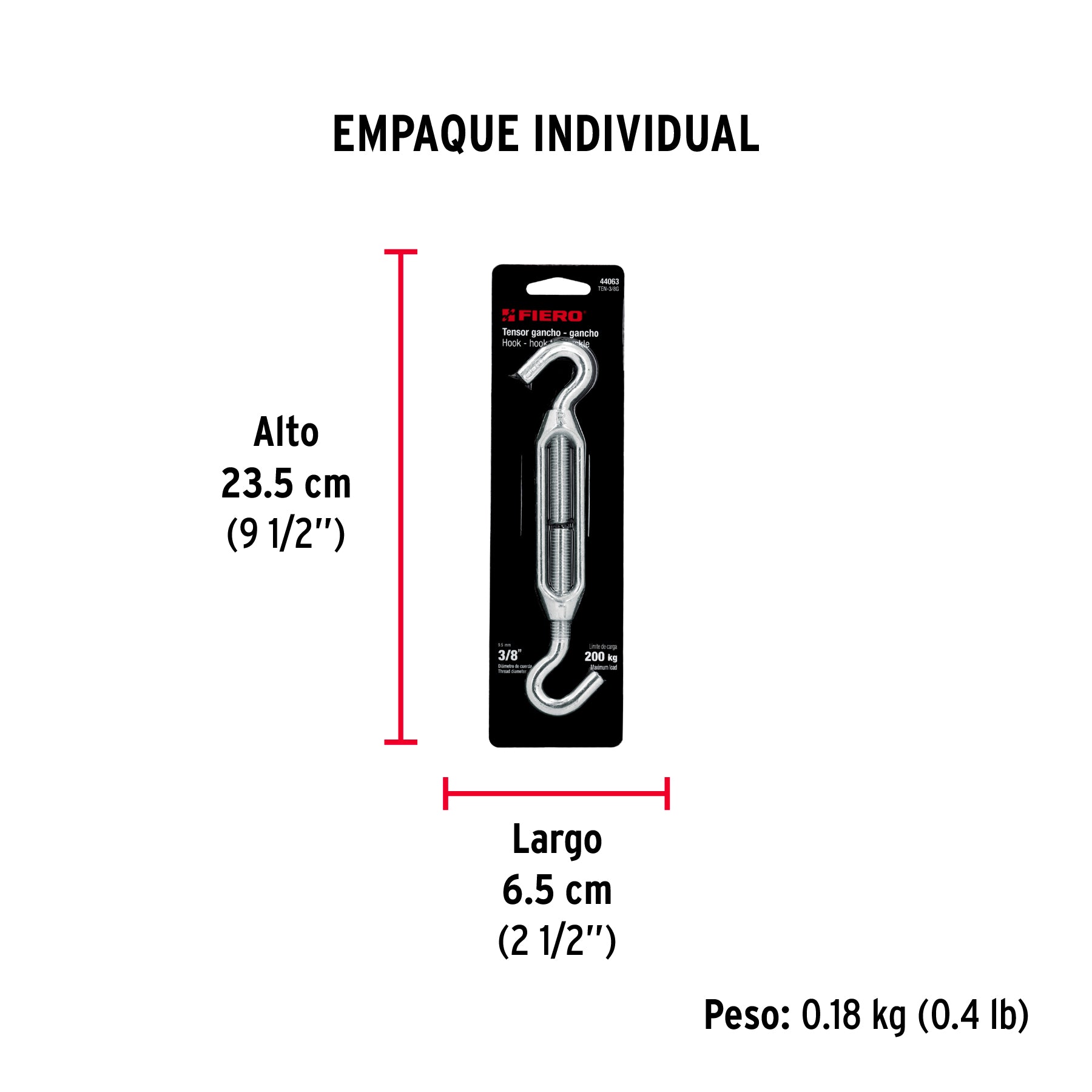 Tensor zinc, 3/8", gancho-gancho