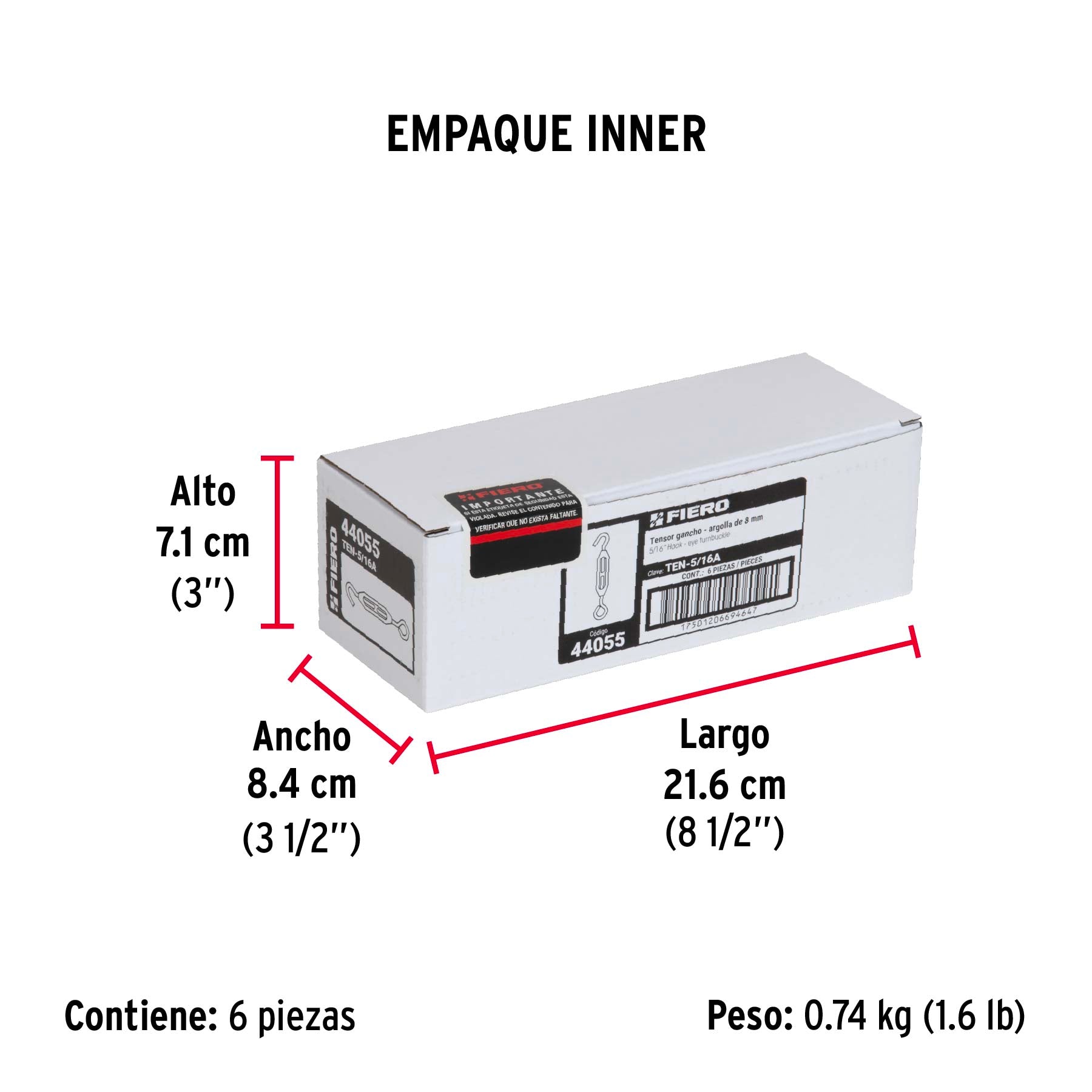 Tensor zinc, 5/16", gancho-argolla