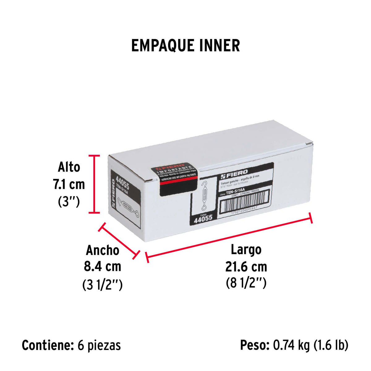Tensor zinc, 5/16", gancho-argolla