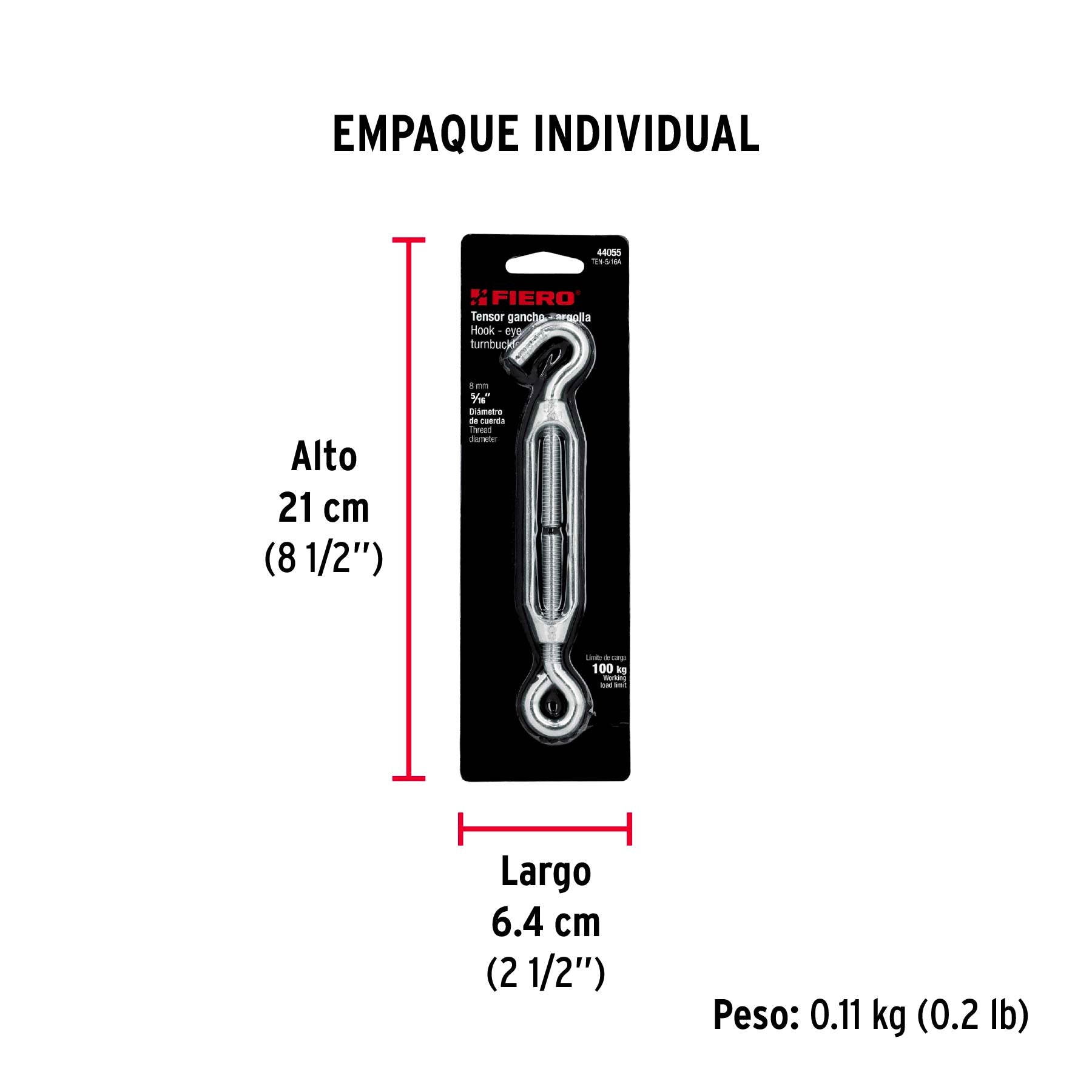 Tensor zinc, 5/16", gancho-argolla