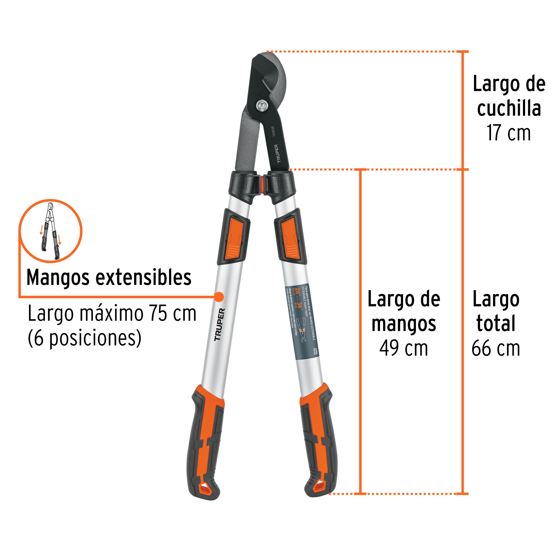 Tijera para ramas altas, mangos extensibles, TRUPER